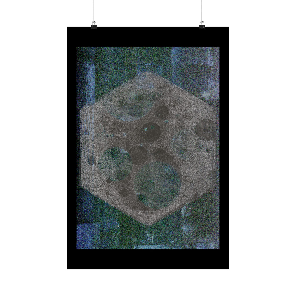 Abstract Hexagon Moon Matte Poster — Moody Blue-Green Wall Art