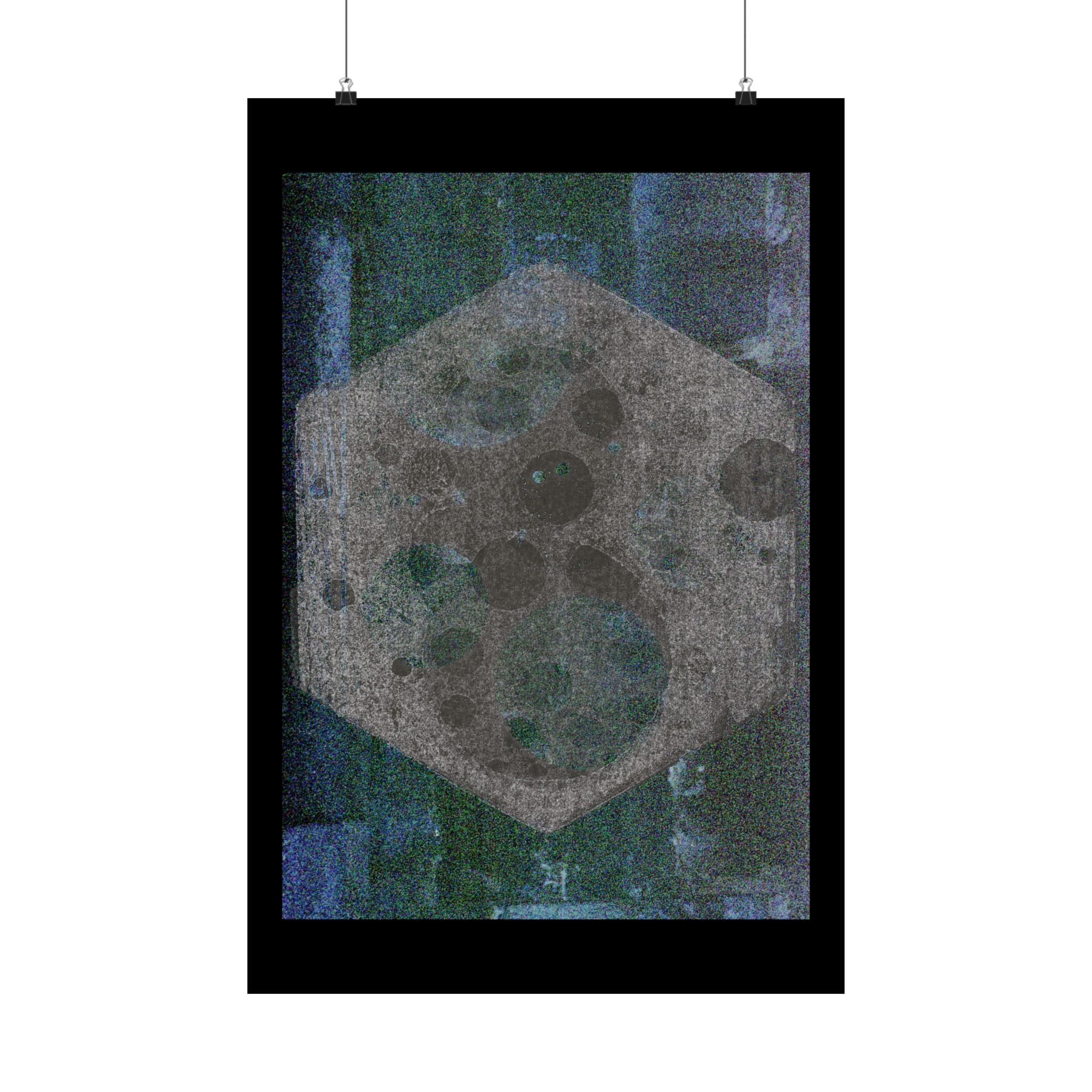 Abstract Hexagon Moon Matte Poster — Moody Blue-Green Wall Art