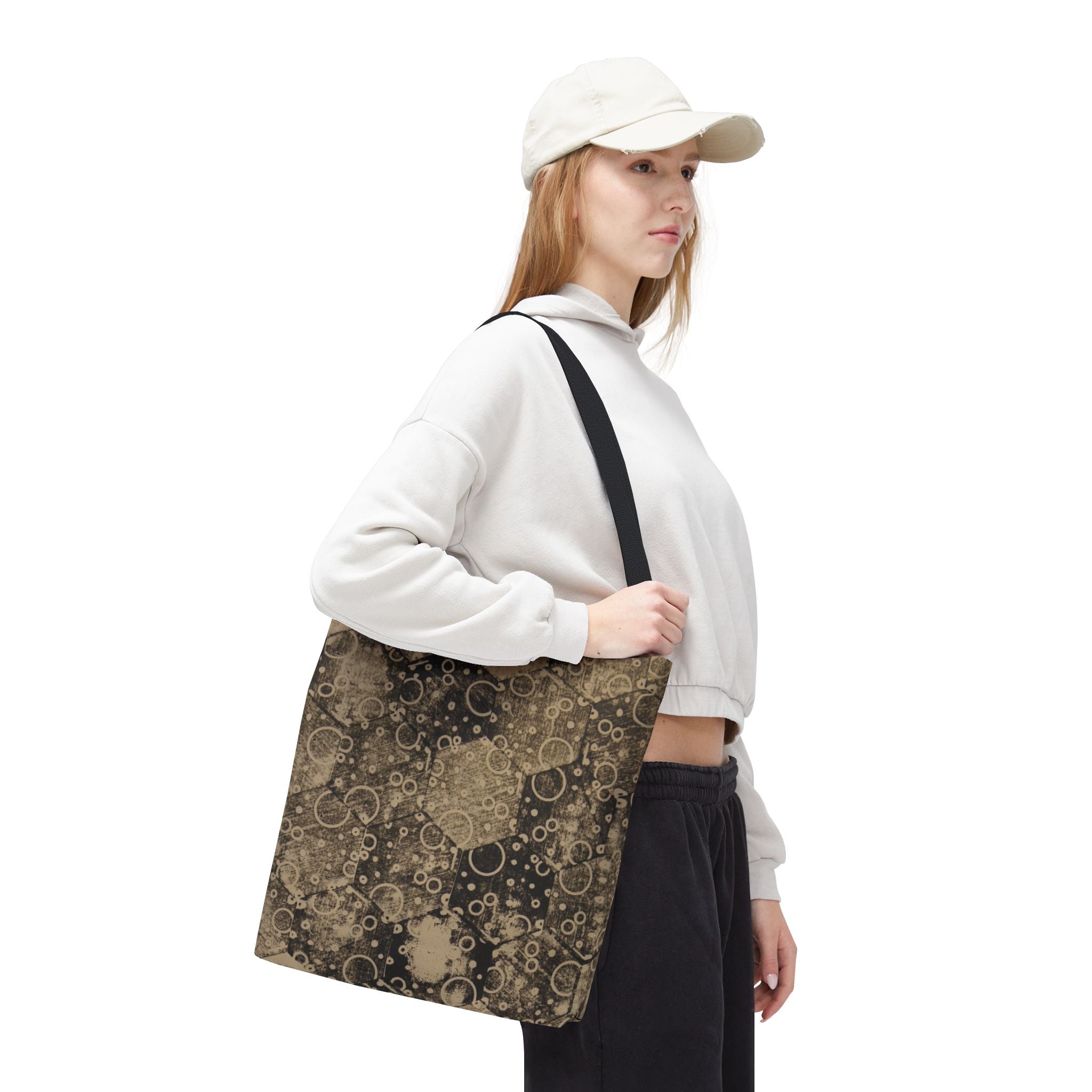 Vintage Hexagon Pattern Tote Bag – Sepia Geometric All-Over Print