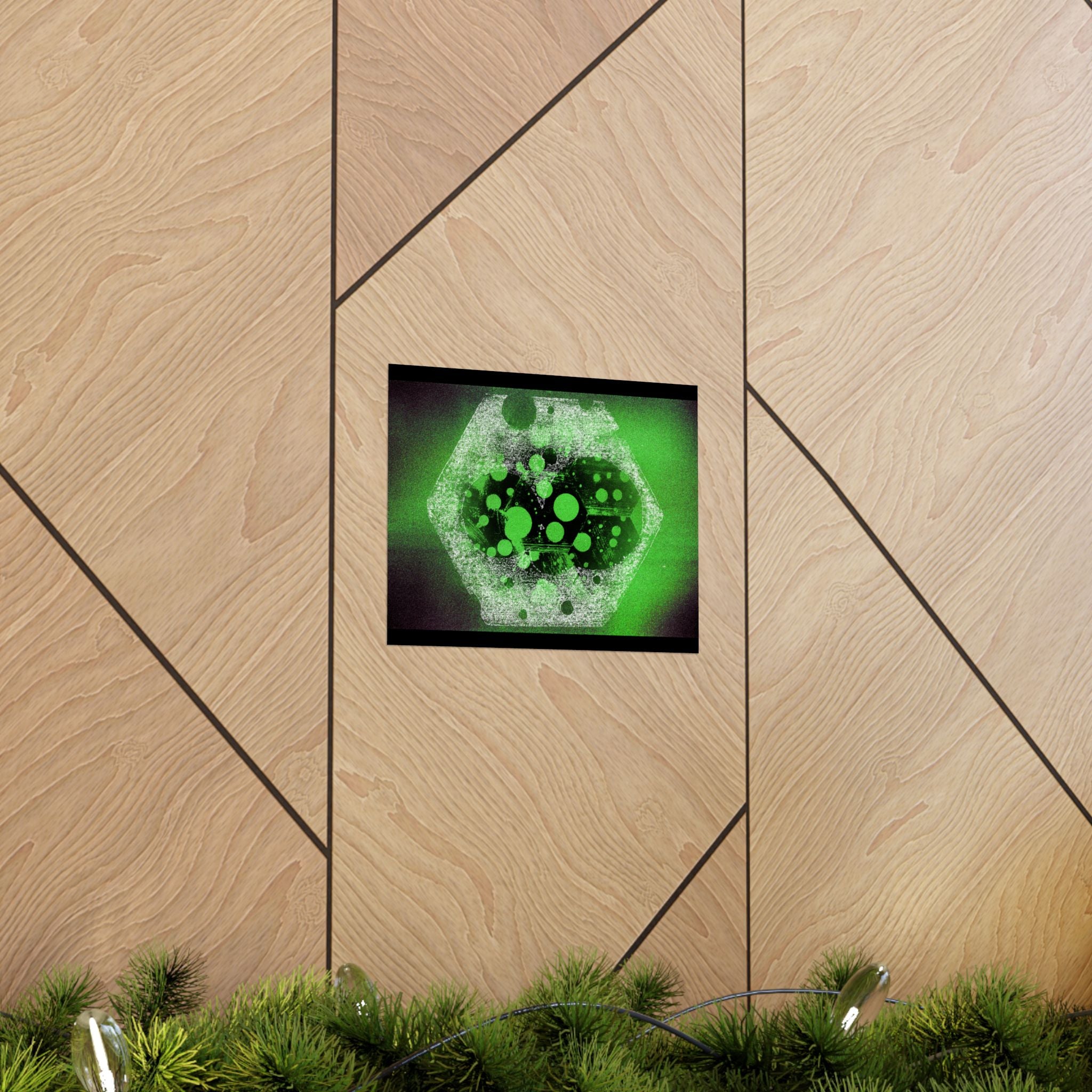 Abstract Green Hexagon Matte Poster — Sci‑Fi Geometric Wall Art