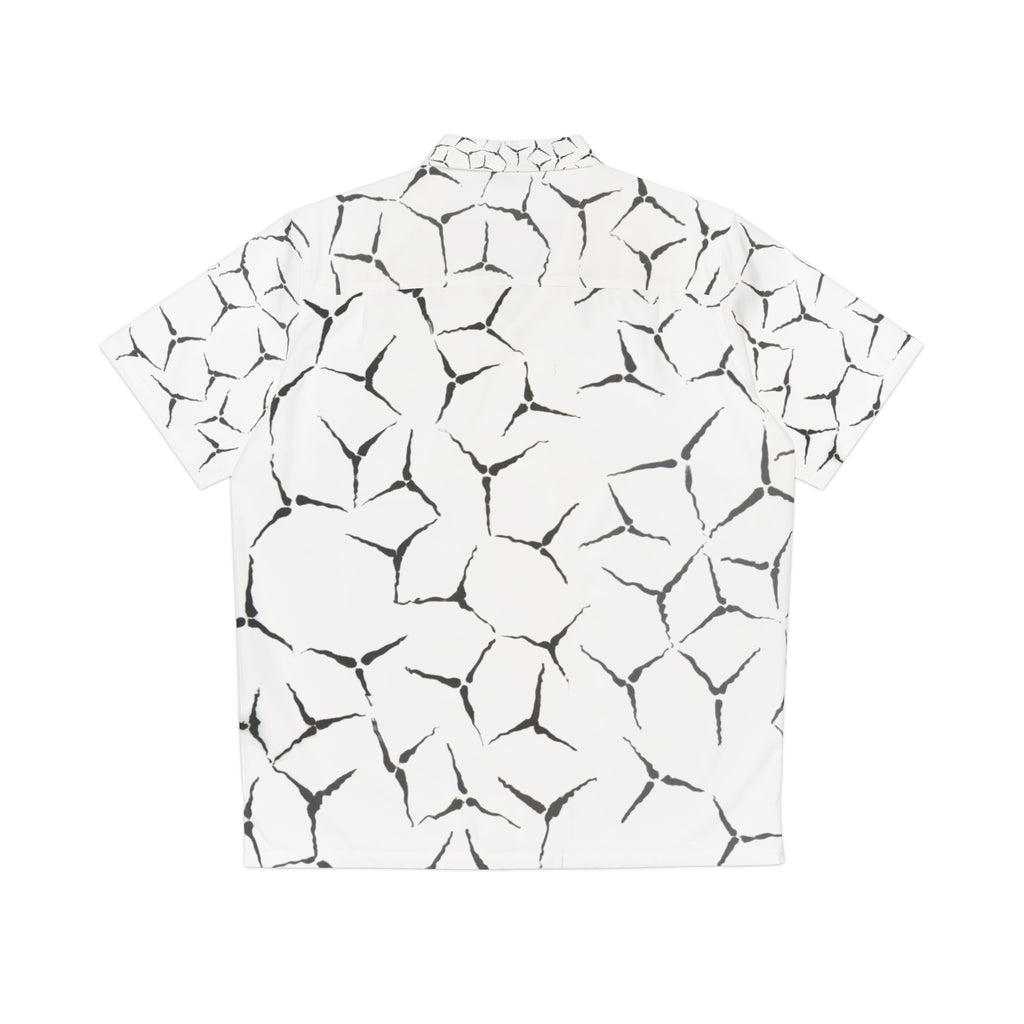 Men's Abstract Geometric Hawaiian Shirt — Black & White Summer Camp Collar