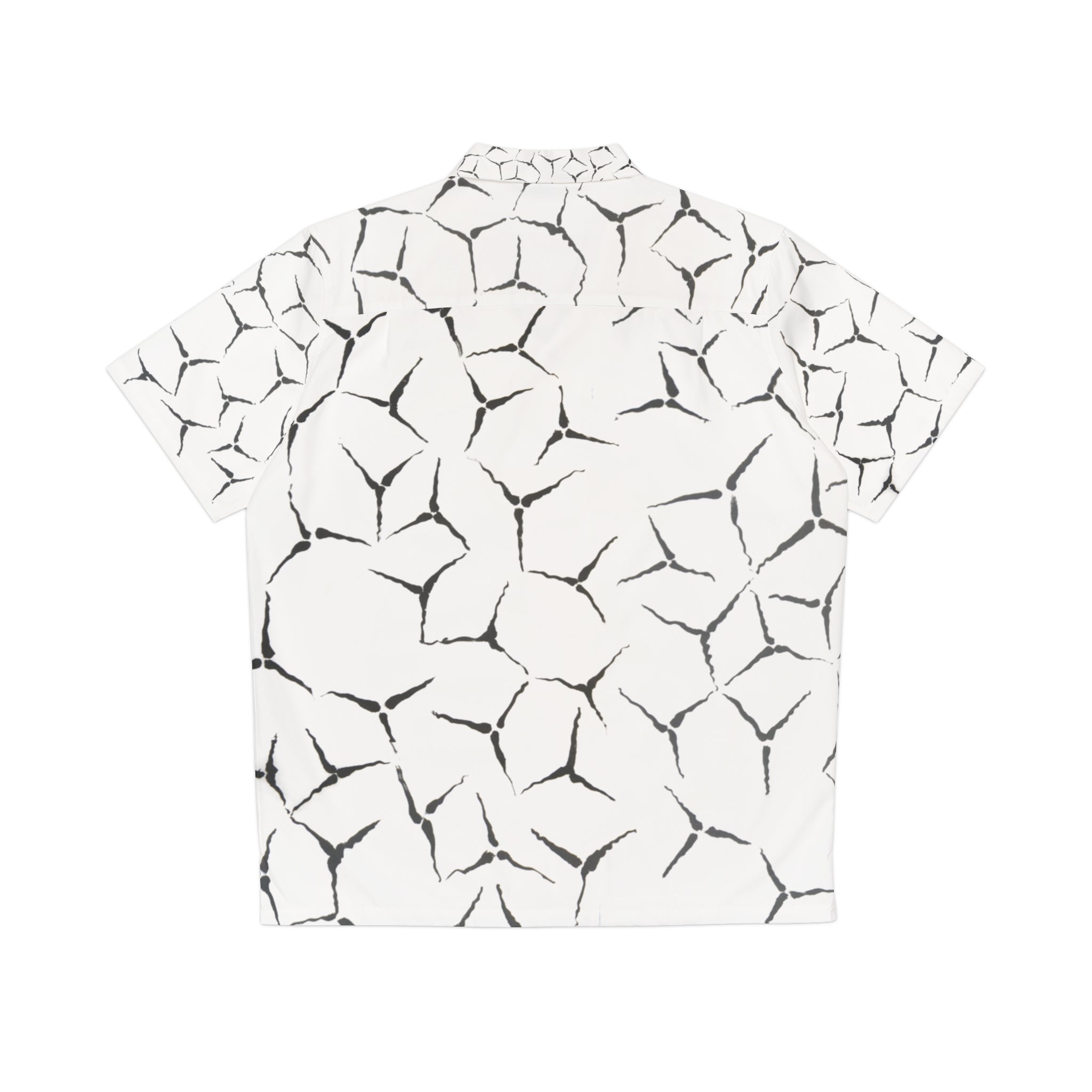 Men's Abstract Geometric Hawaiian Shirt — Black & White Summer Camp Collar