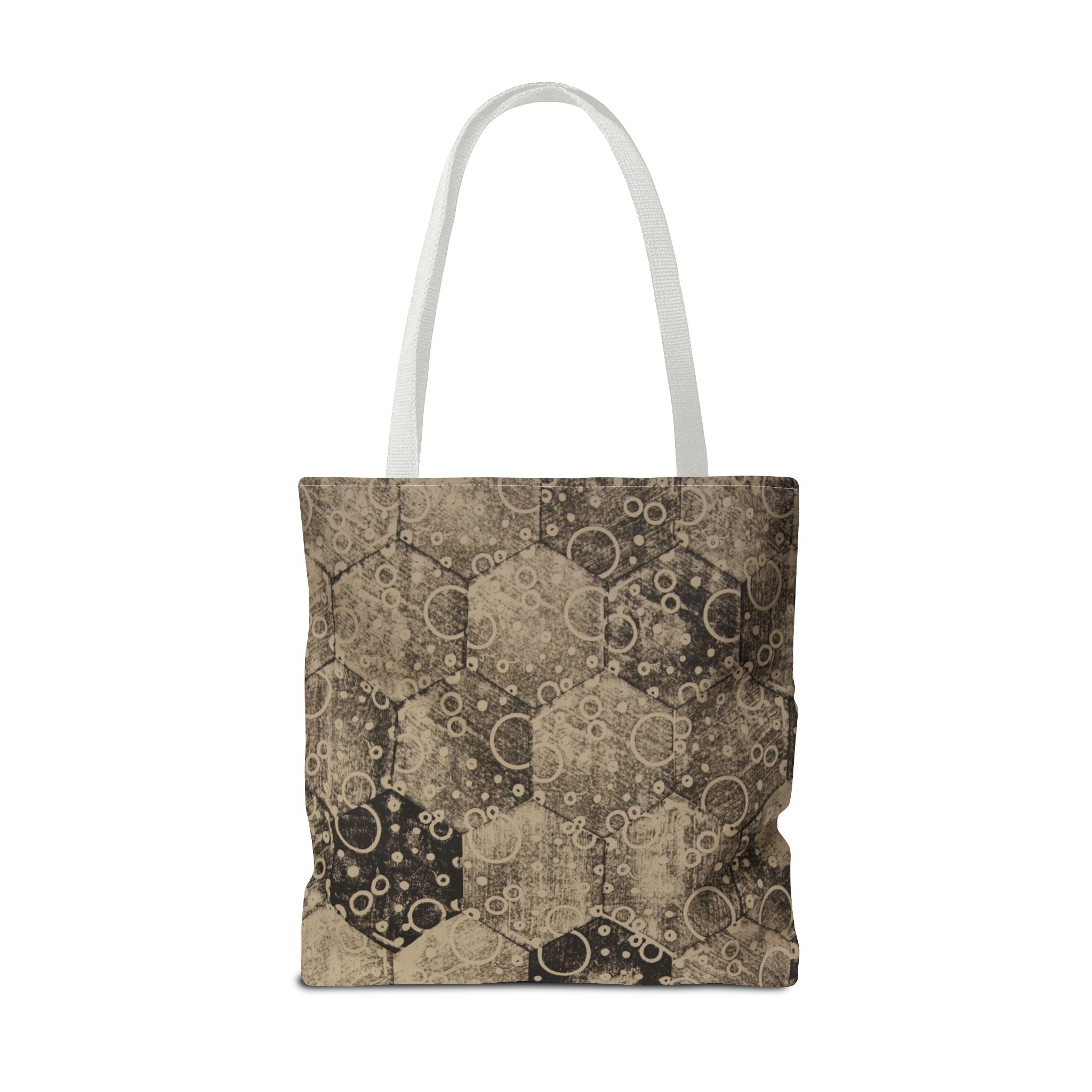 Vintage Hexagon Pattern Tote Bag – Sepia Geometric All-Over Print