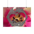 Abstracte bloemengeometrie horizontale poster | Roze bloem, zeshoekige uitsnede