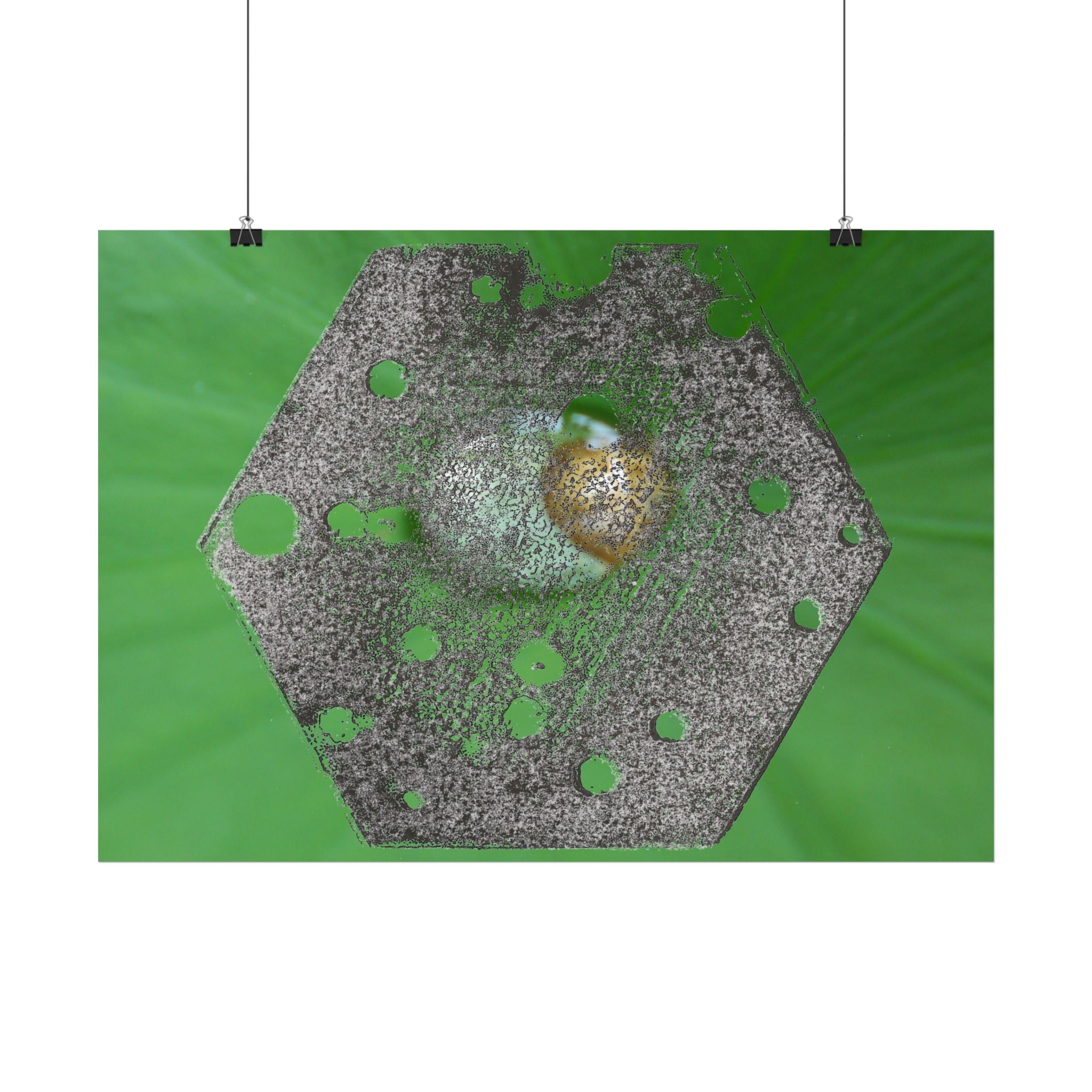 Abstracte zeshoekige metalen textuur poster | Horizontale poster, groene organische achtergrond 