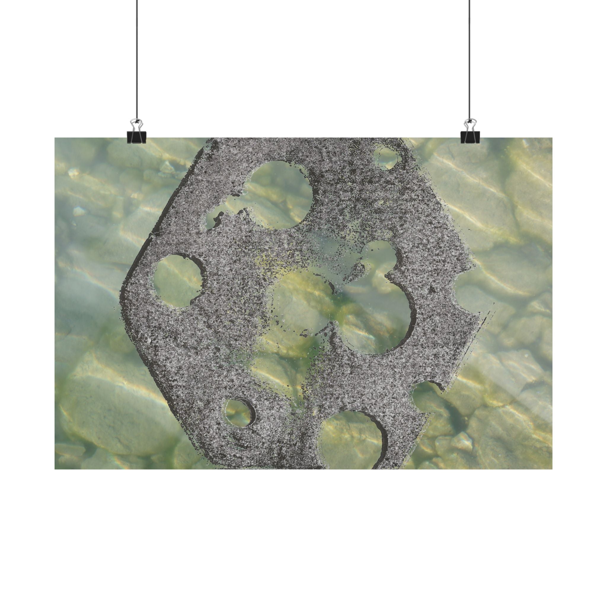 Abstracte poster met zeegras en steen, matte afwerking, horizontaal — Muurdecoratie met kusttextuur 