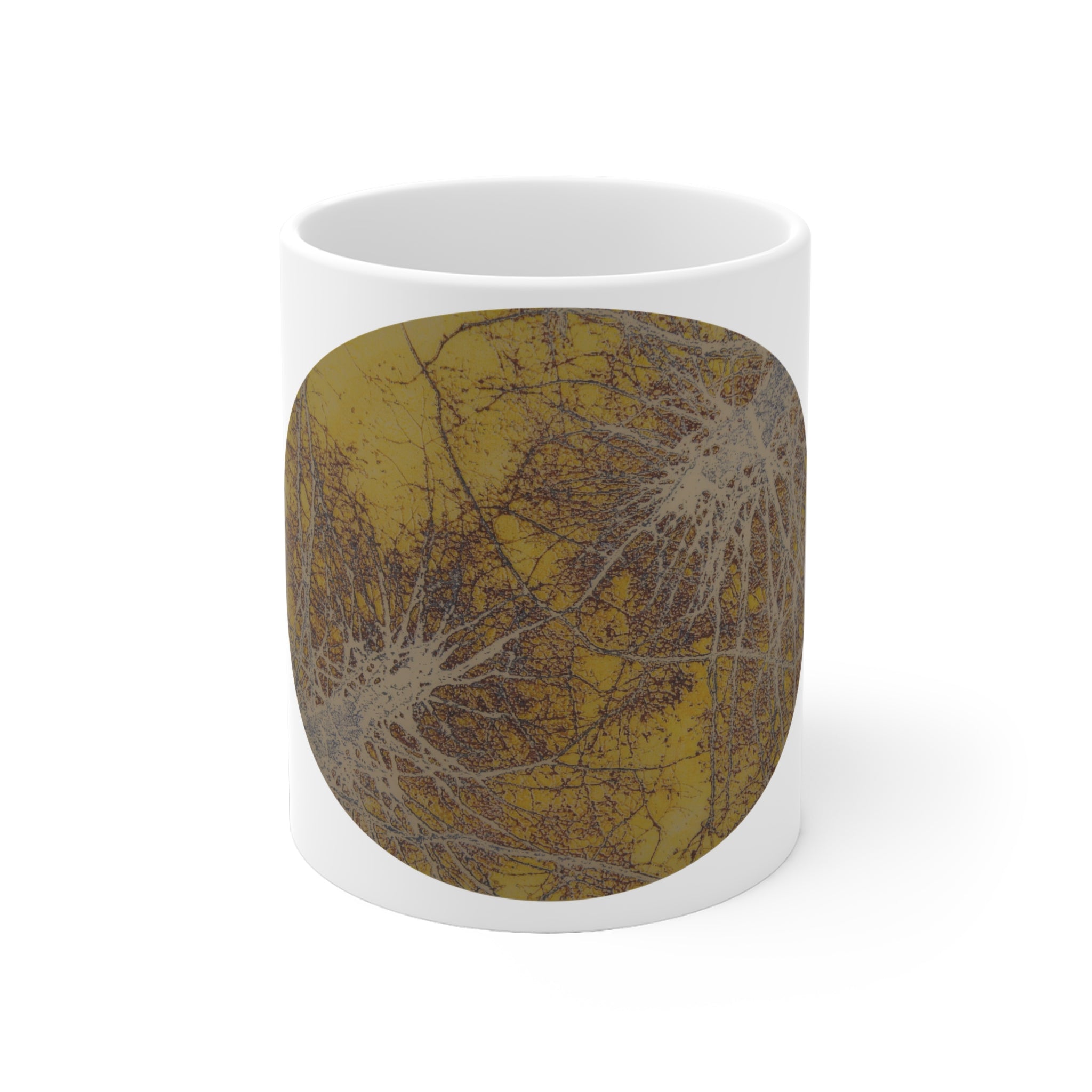 Abstract Gold Leaf Ceramic Mug — Organic Web Texture Coffee Cup - no 37