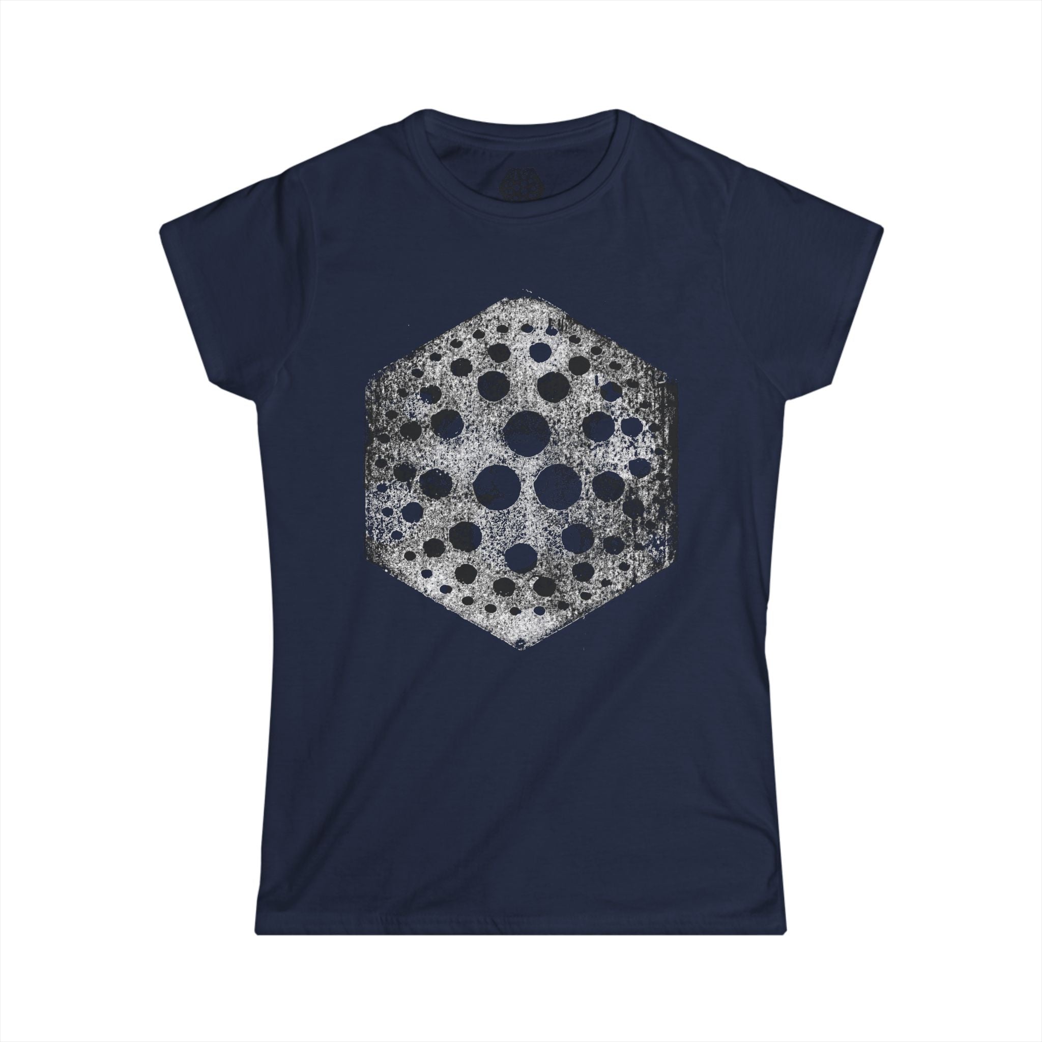 Dames T-shirt met zeshoekige kaasprint — Vintage T-shirt met verweerde zuivelprint 