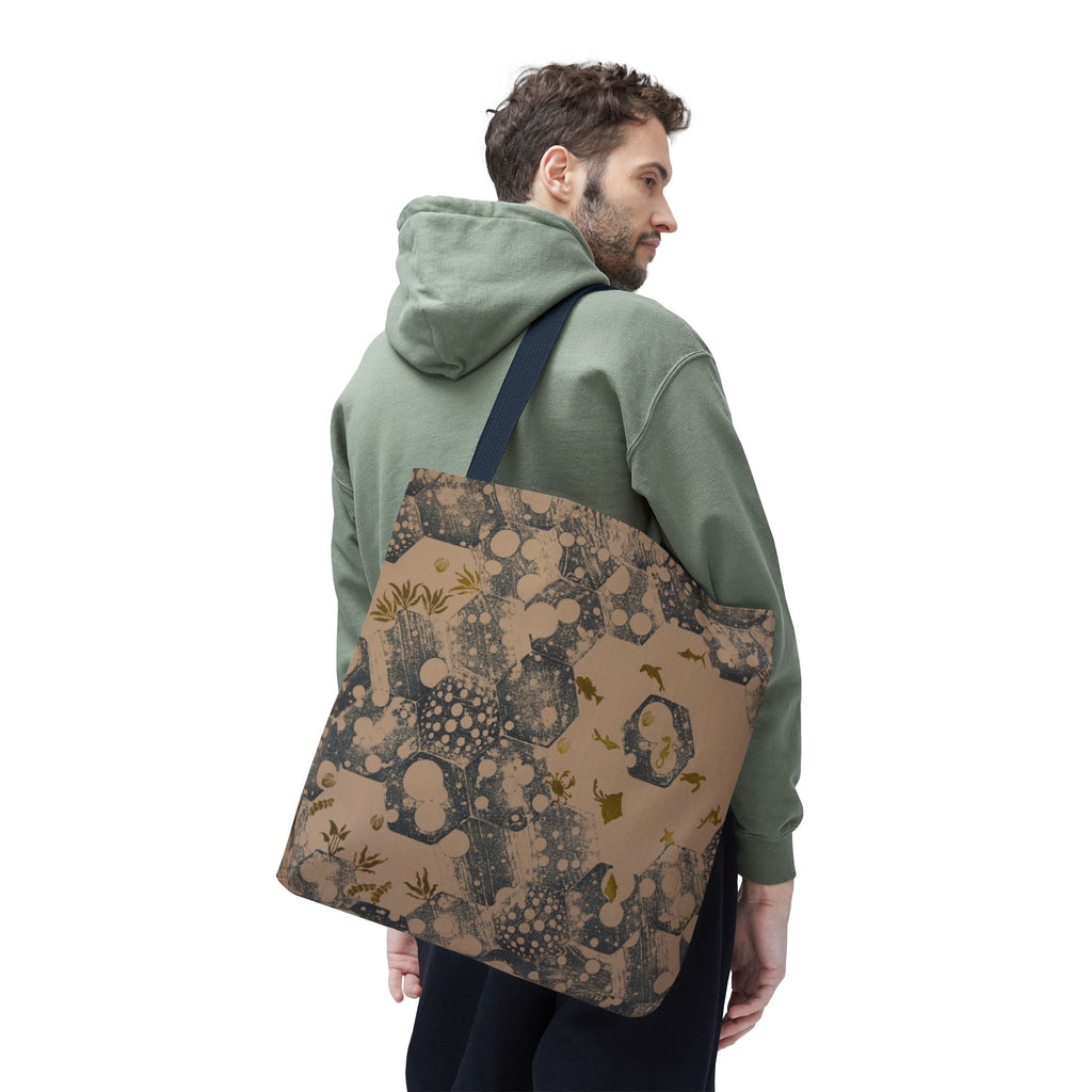 Abstract Marble Pattern Tote Bag — Neutral Honeycomb Bubble Design