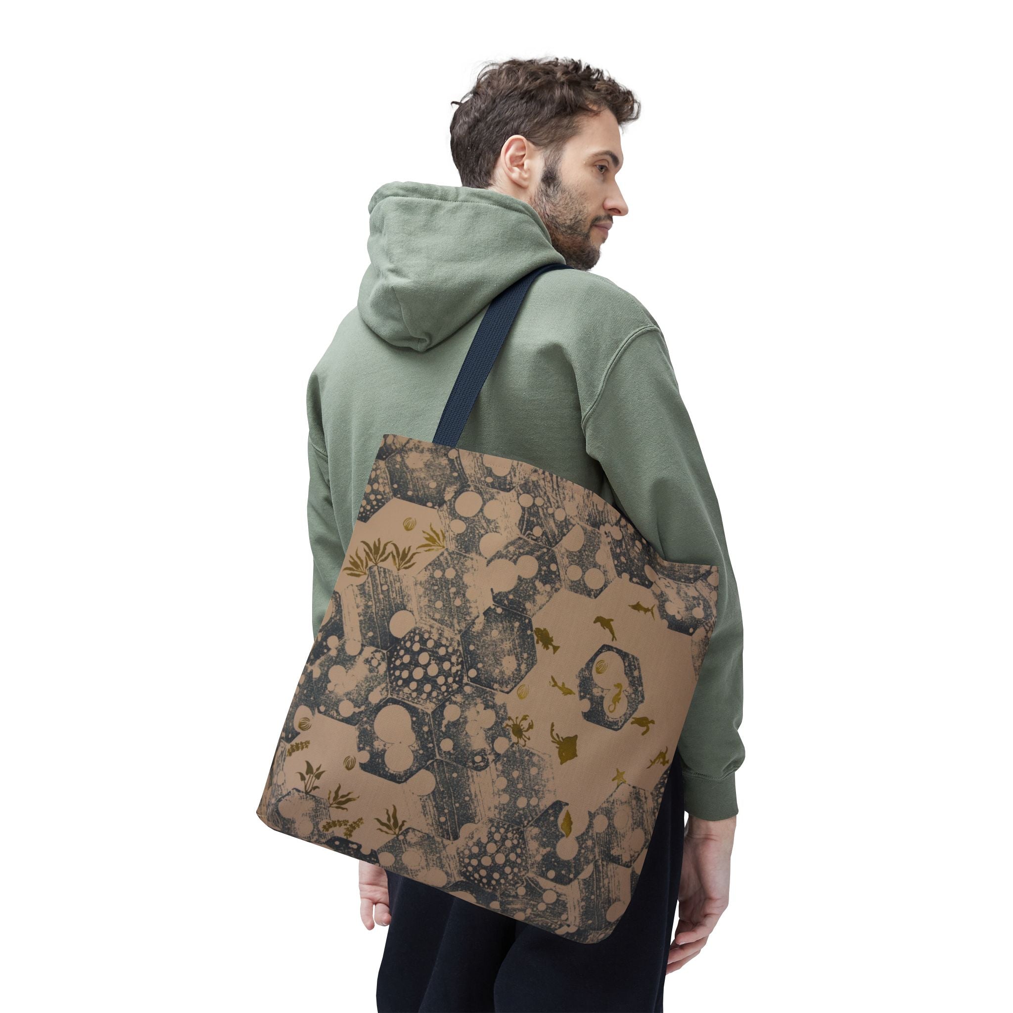 Abstract Marble Pattern Tote Bag — Neutral Honeycomb Bubble Design