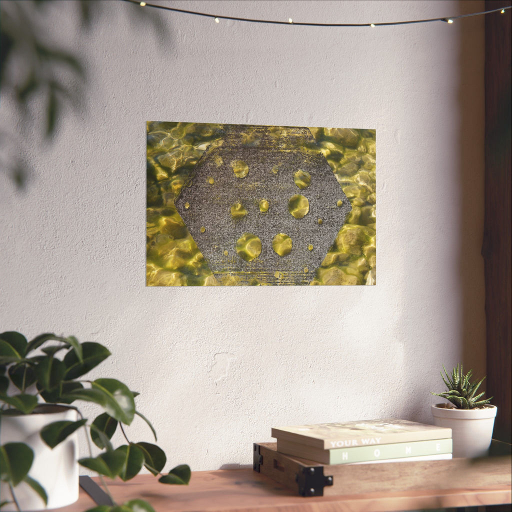 Abstracte geode matte horizontale poster — Gele kristaltextuur wanddecoratie 