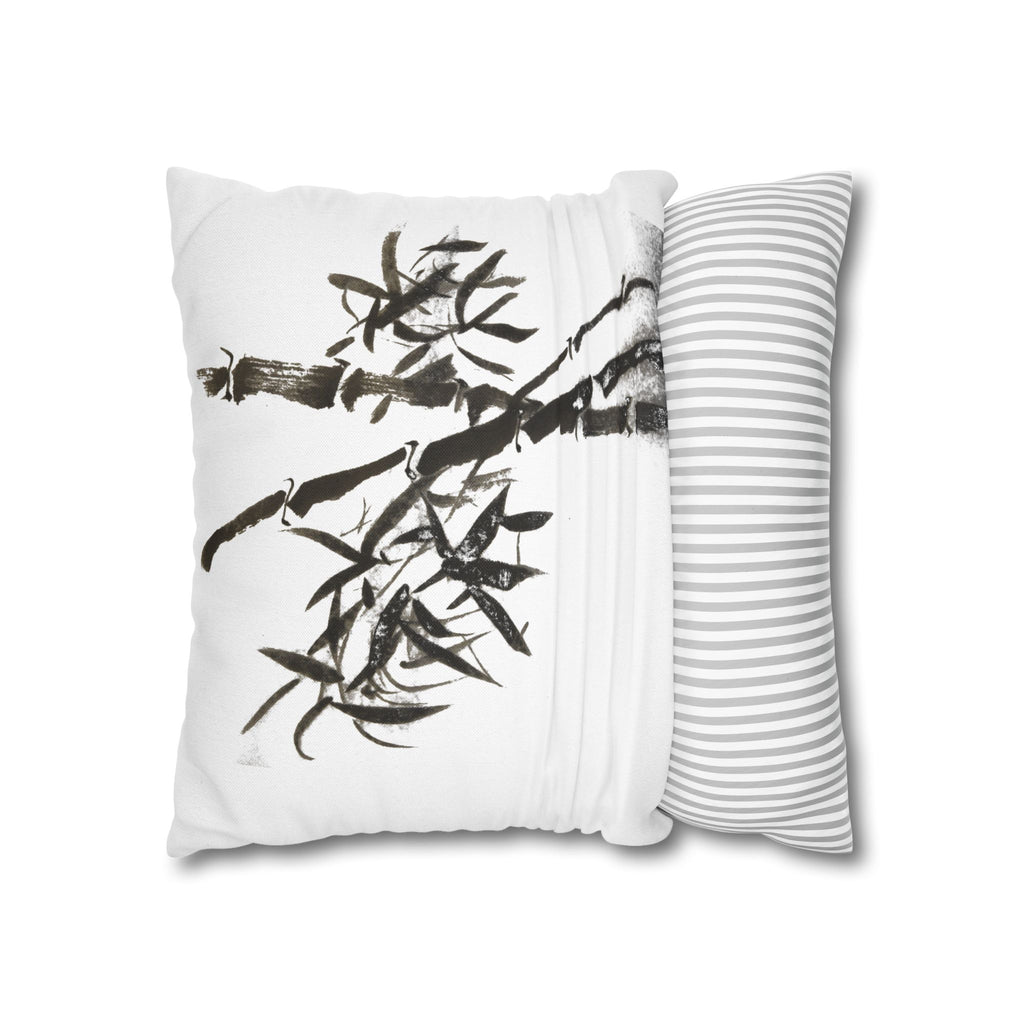 Bamboo Ink-Brush Square Pillowcase — Minimal Asian-Inspired Decorative Pillow Cover