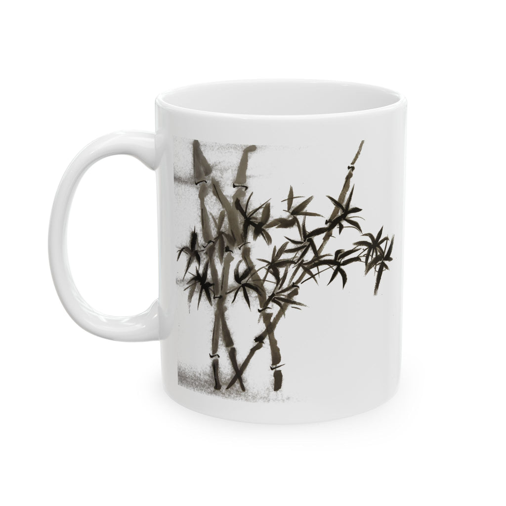 Bamboo Ink Ceramic Mug — Minimalist Asian Brush Painting Coffee Cup (11oz/15oz)