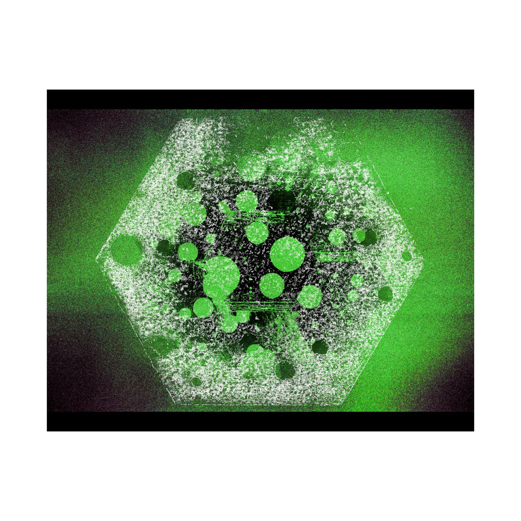 Abstract Neon Green Hexagon Matte Poster — Geometric Sci‑Fi Wall Art