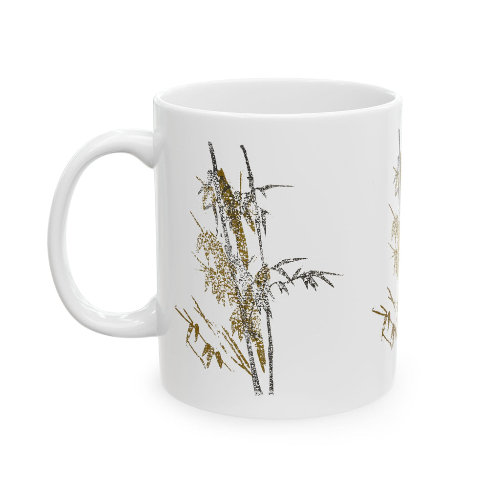 Bamboo Floral Ceramic Mug — Minimal Asian-Inspired Tea Coffee Cup (11oz, 15oz)