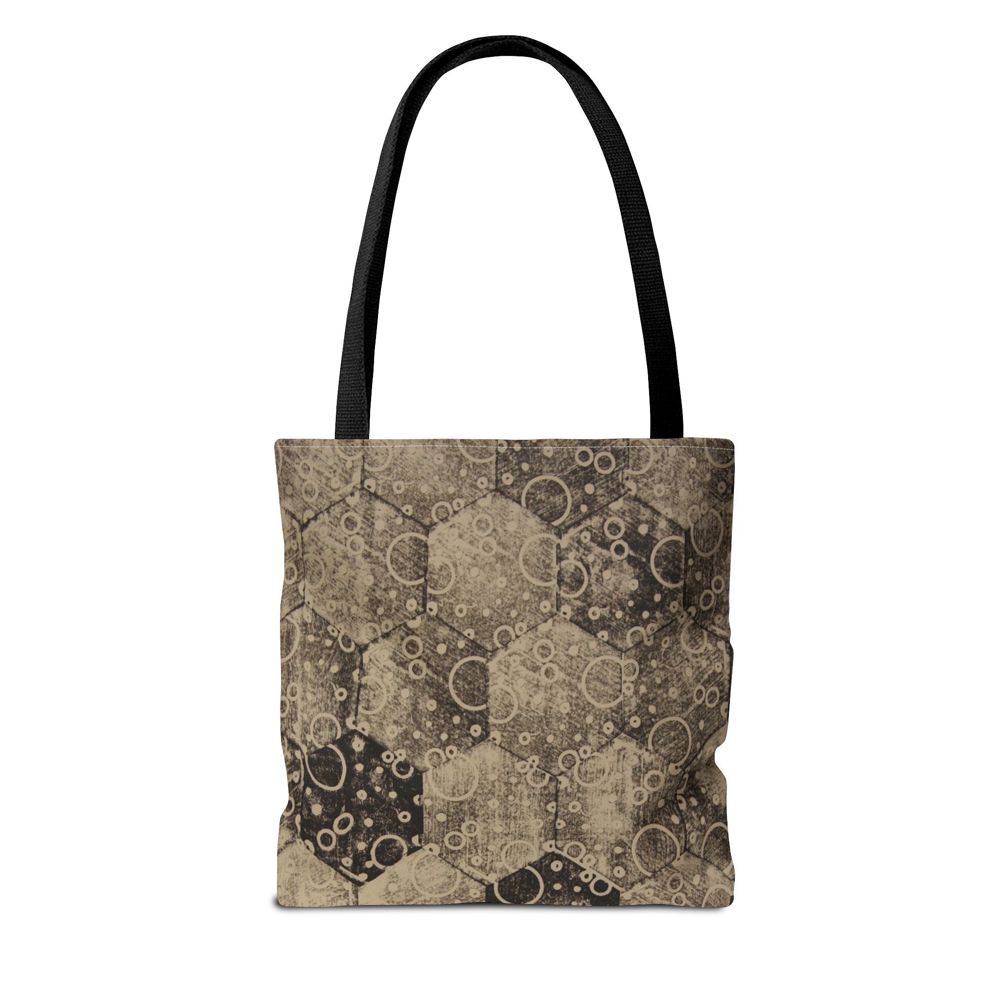 Vintage Hexagon Pattern Tote Bag – Sepia Geometric All-Over Print