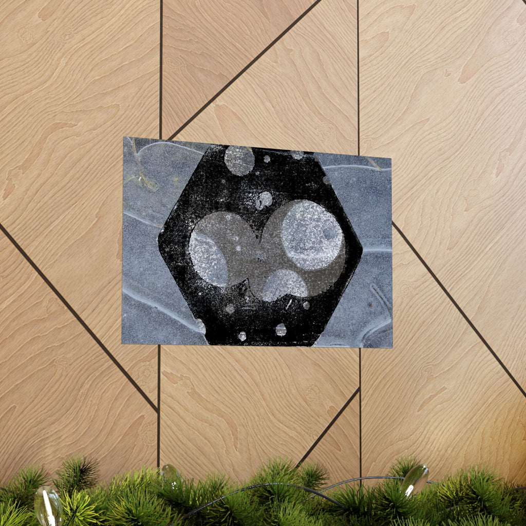 Abstract Hexagon Planet Matte Poster — Industrial Black & Gray Wall Art