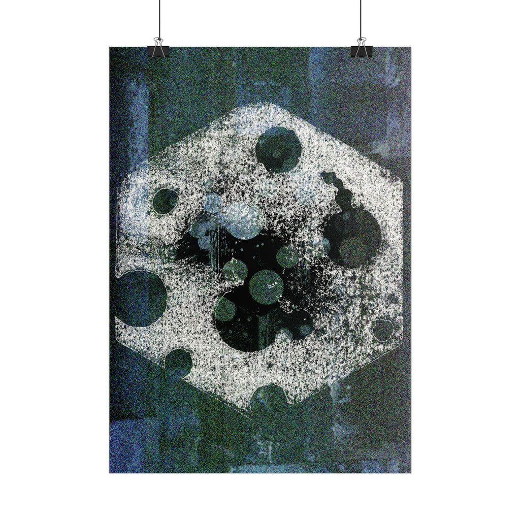 Abstracte poster van de maanbaan — Moderne blauwe hemelse muurdecoratie 