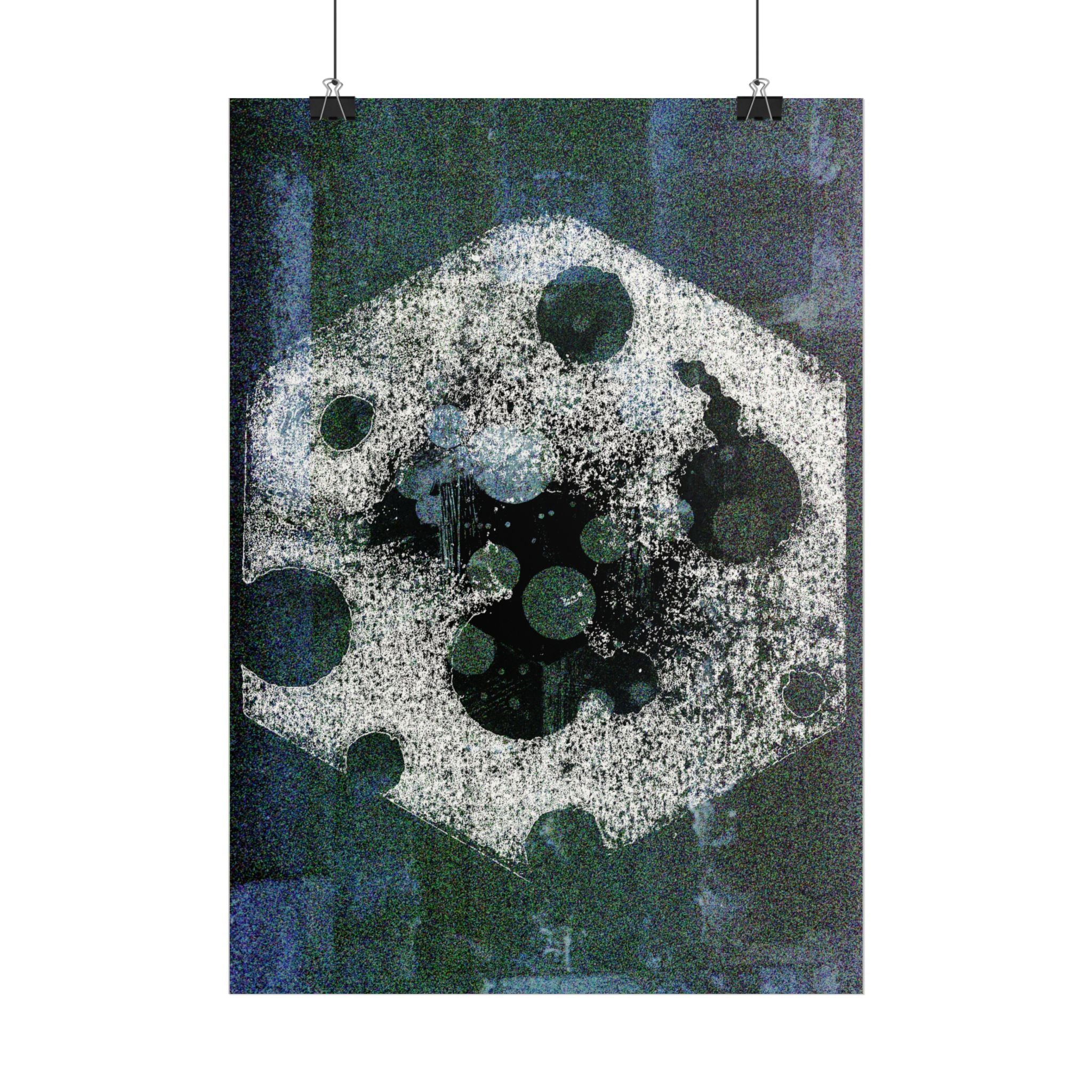 Abstracte poster van de maanbaan — Moderne blauwe hemelse muurdecoratie 