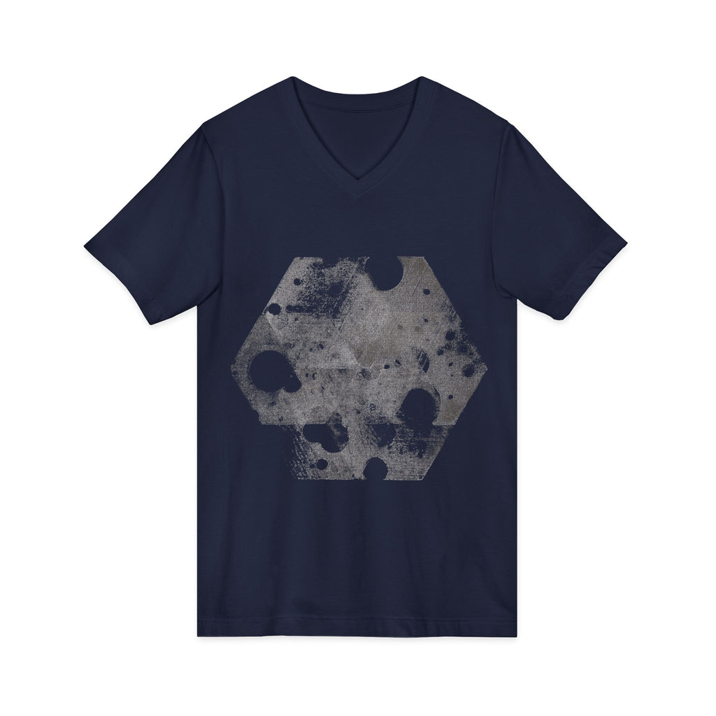 Hex Moon Graphic V-Neck Tee Design Hex23 — Distressed Space Cheese Vintage Astronomy V-Neck T-Shirt
