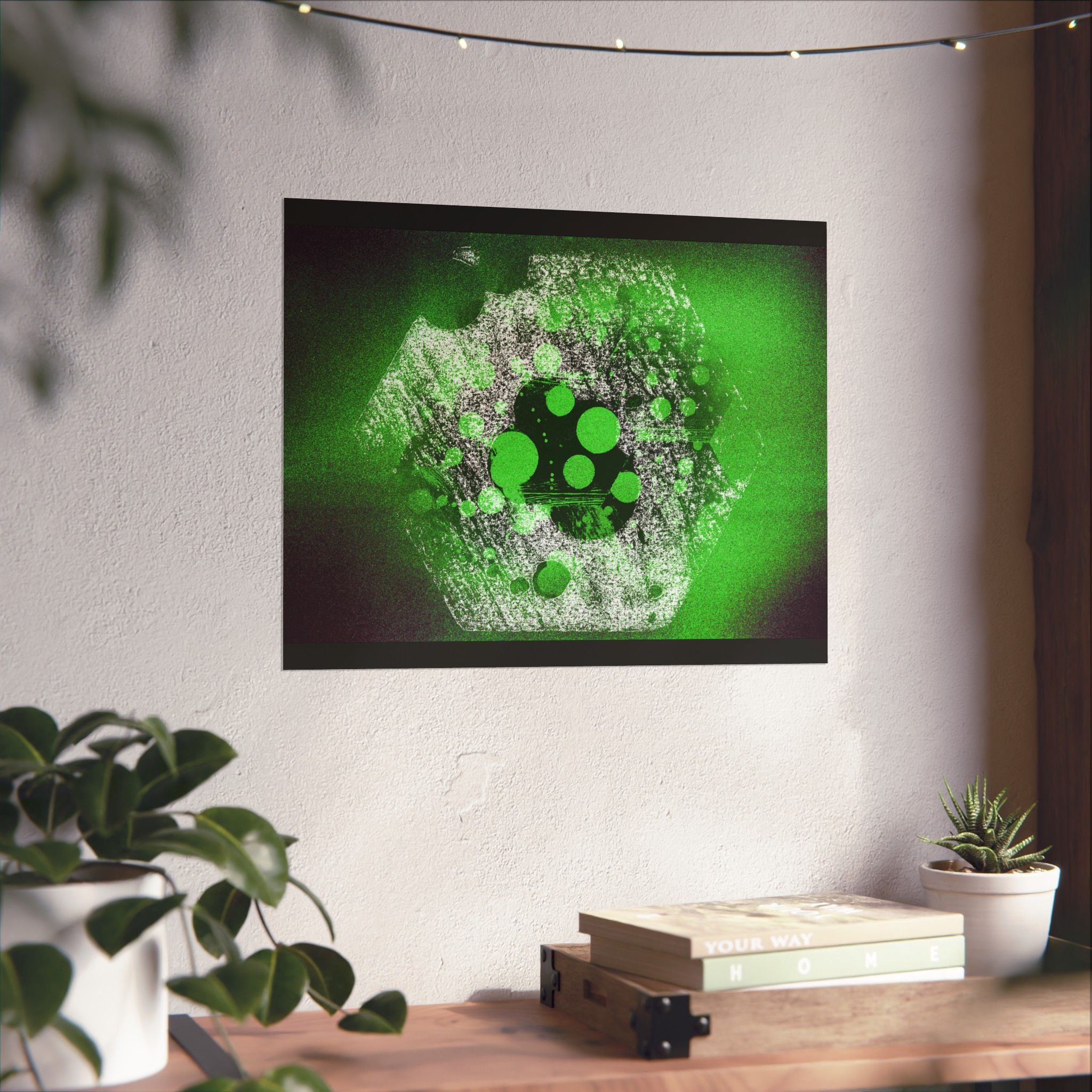 Abstract Neon Green Geometric Matte Poster — Modern Sci‑Fi Wall Art