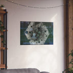 Abstract Hexagon Collage Matte Poster — Moody Blue Geometric Wall Art
