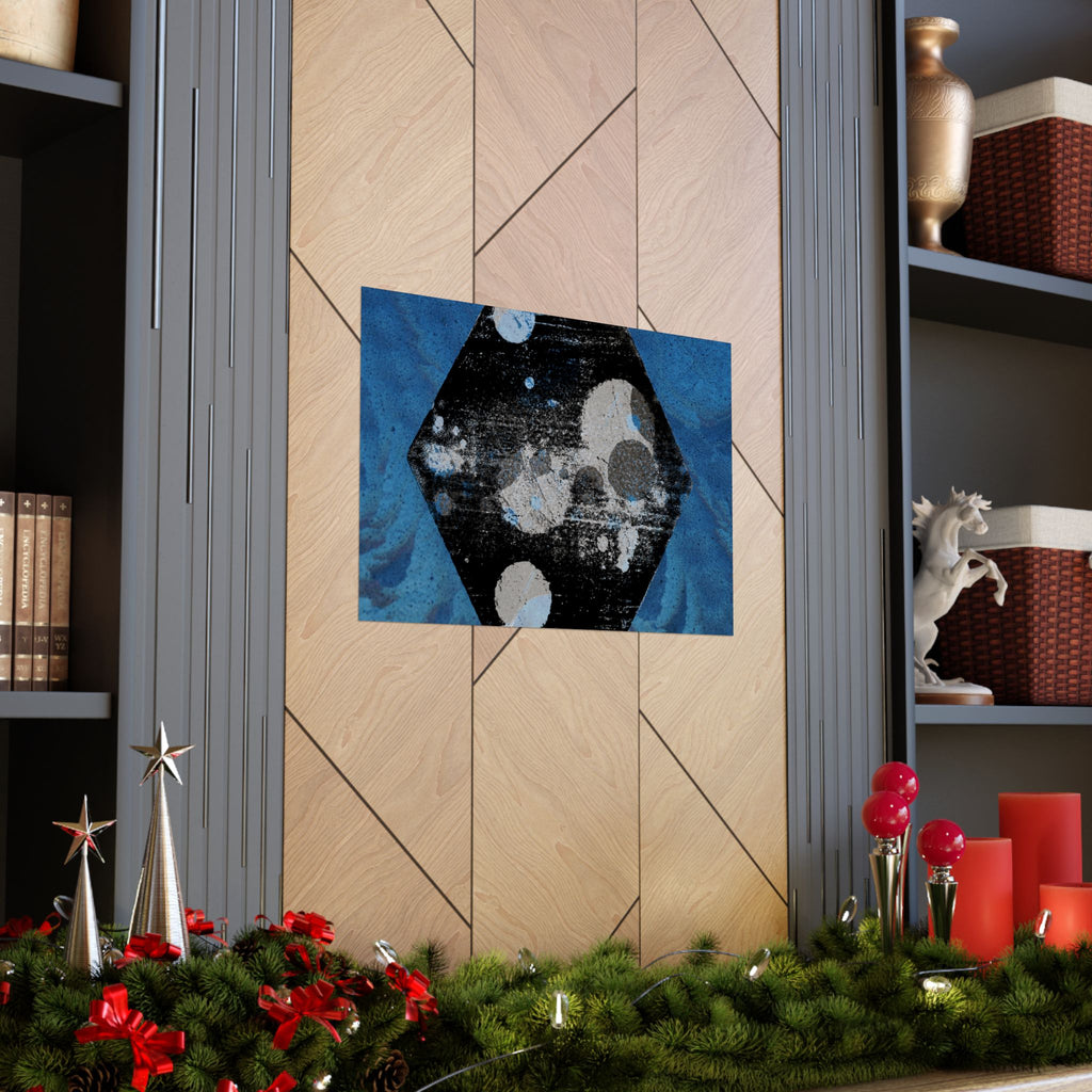 Abstract Blue Hexagon Poster — Matte Horizontal Wall Art