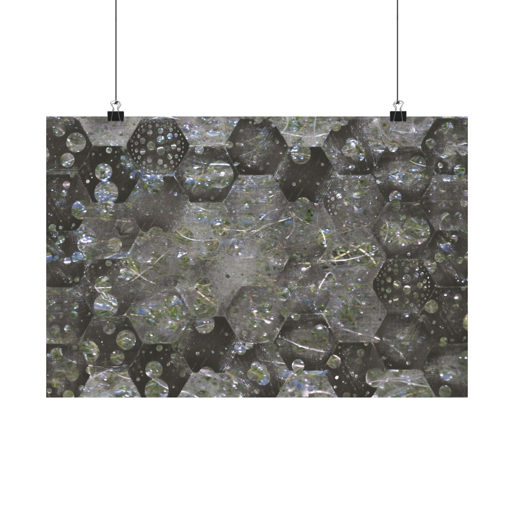 Abstracte zeshoekige poster met bubbelstructuur en matte afwerking — Geometrische wanddecoratie 