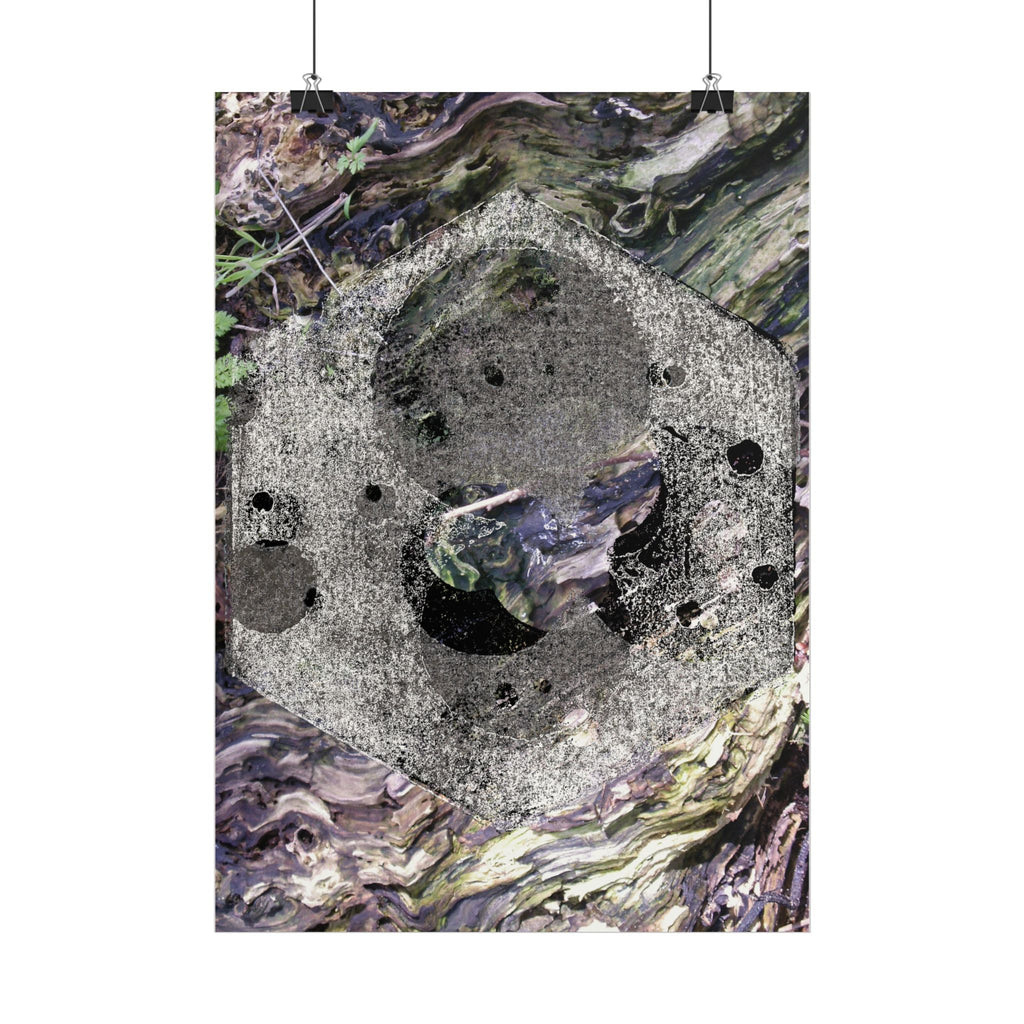 Abstracte poster met houtnerfmotief — 'Boomknoopbaan' verticale kunstprint 