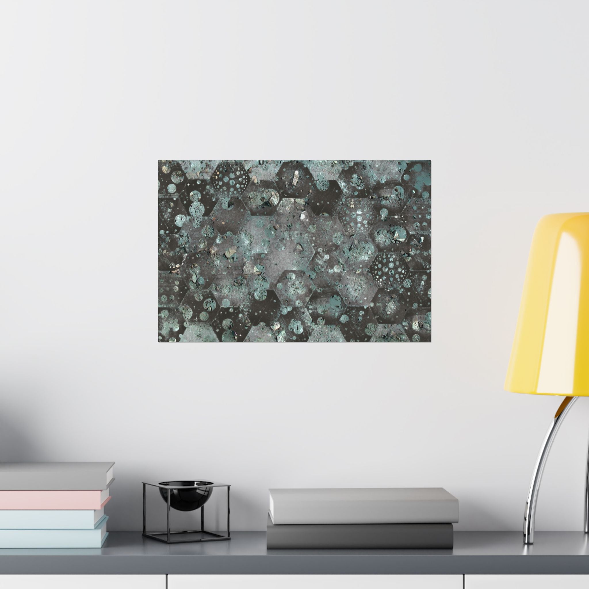 Abstracte zeshoekige poster in aquamatte kleur 