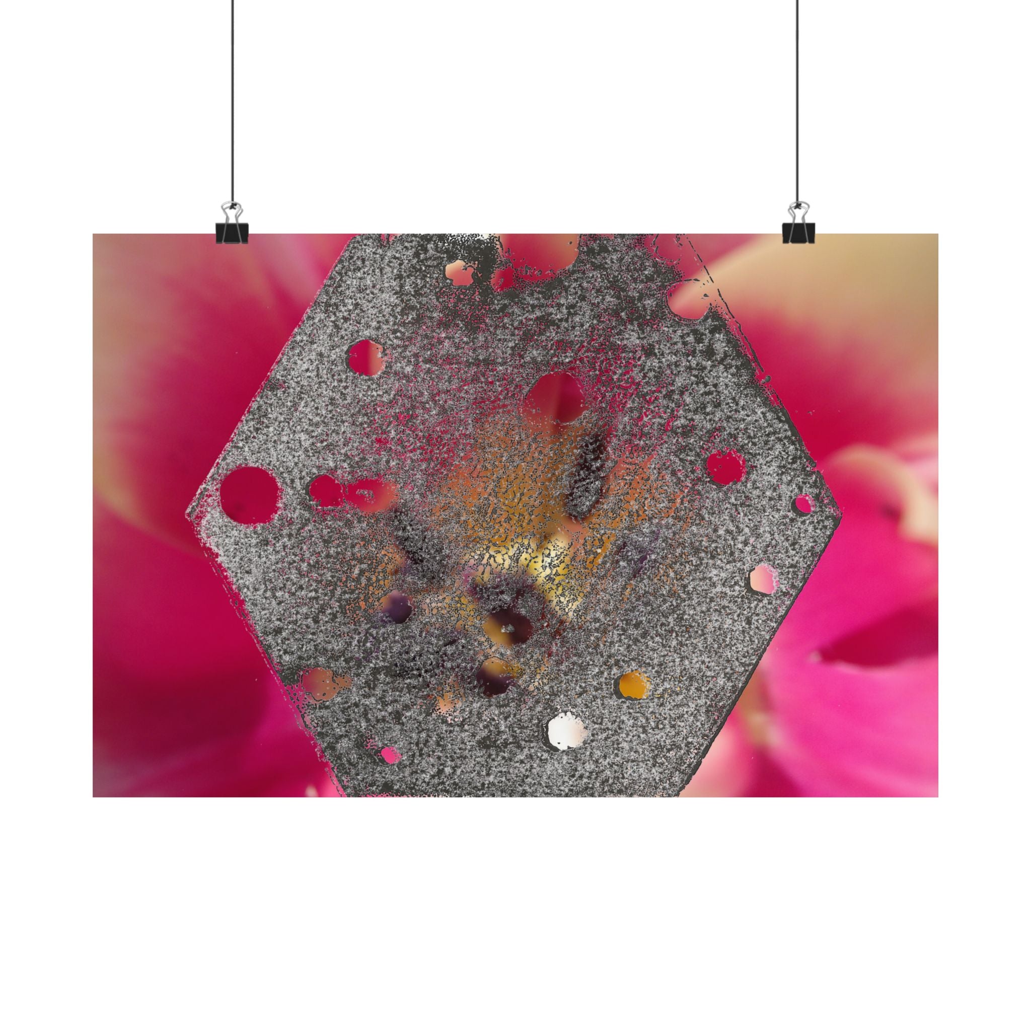 Hexagon Metal Texture Poster | Matte Horizontal Wall Art, Abstract Floral Background