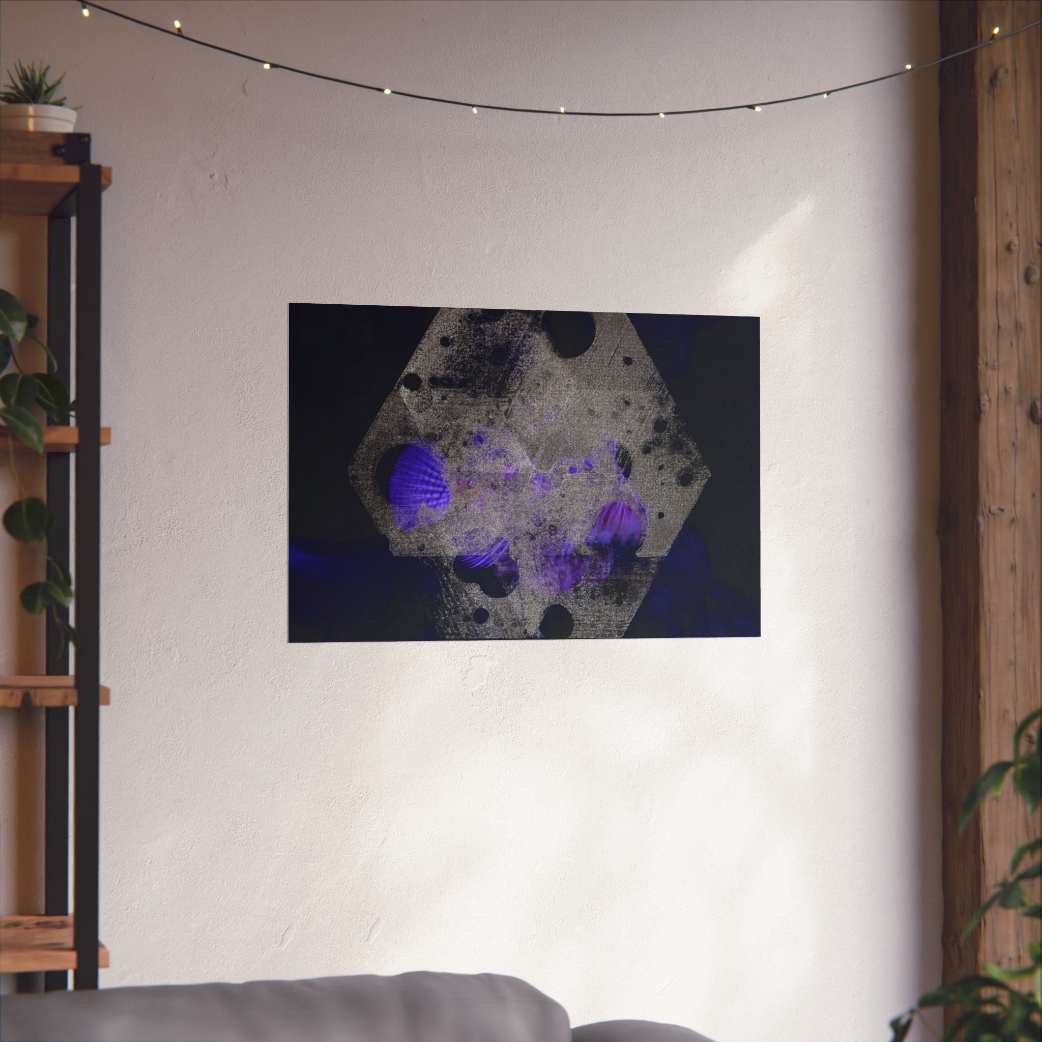 Abstracte zeshoekige paarse rook matte poster 