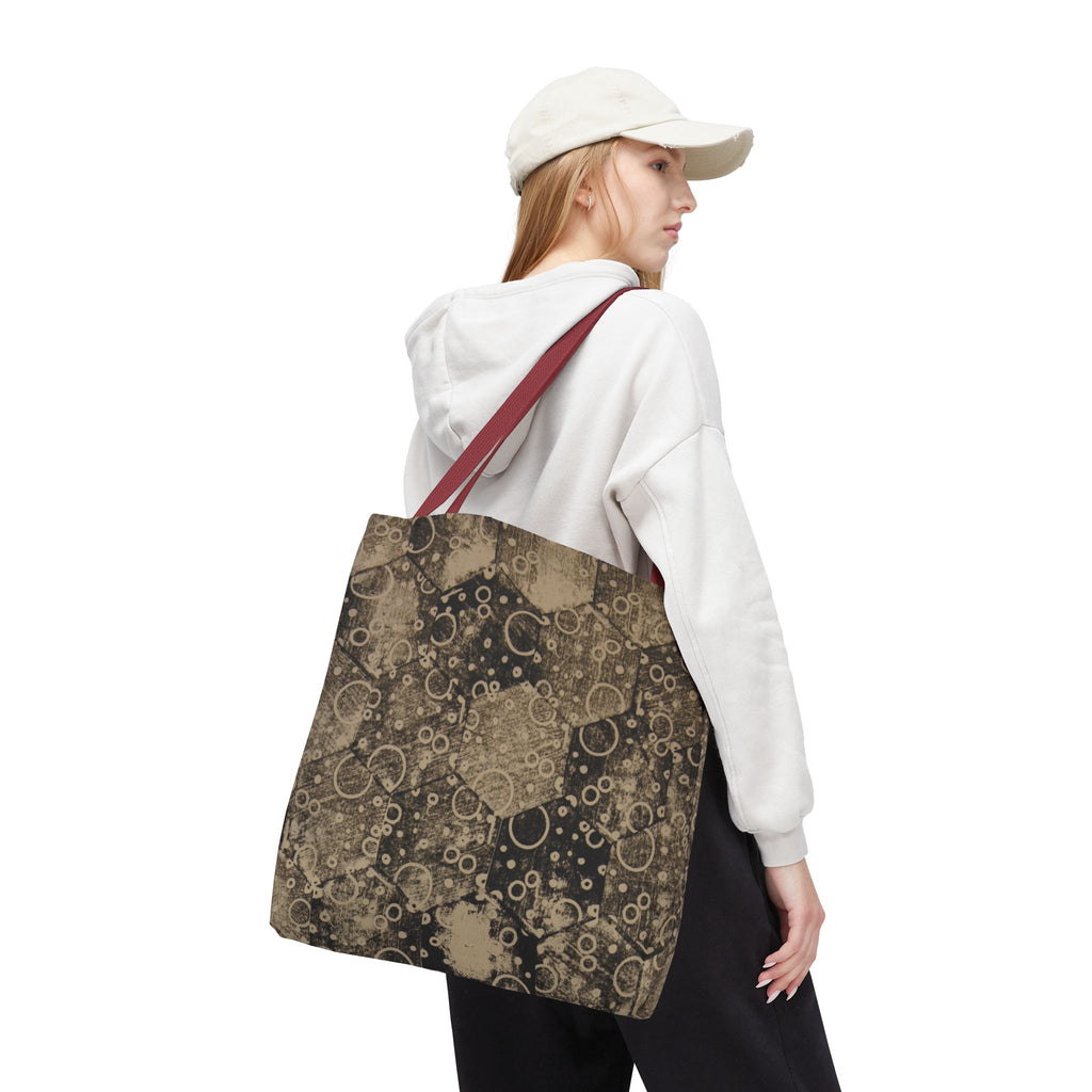 Vintage Hexagon Pattern Tote Bag – Sepia Geometric All-Over Print