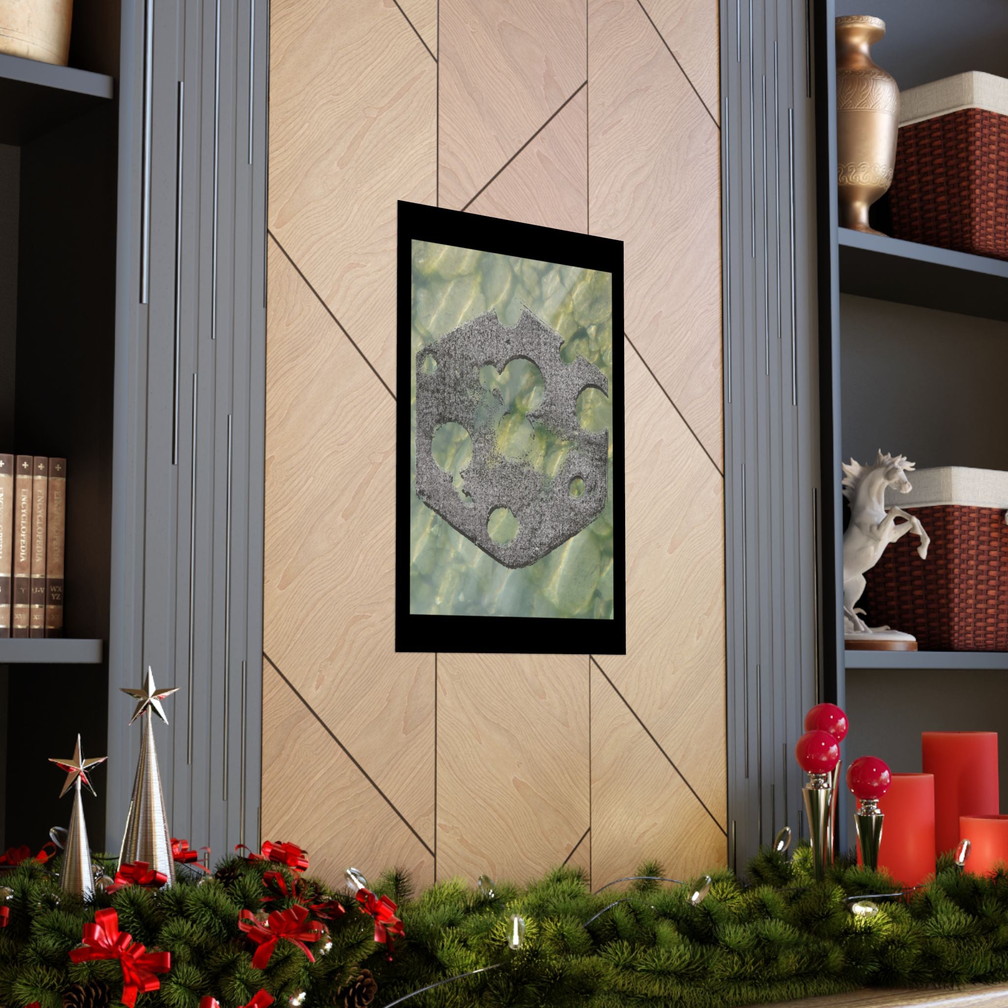 Matte Poster — Abstract Stone Hex Emblem on Green Marble Background