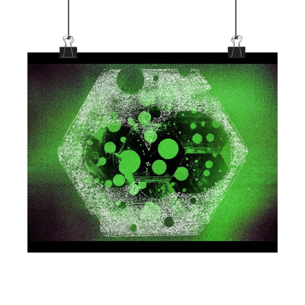 Abstract Green Hexagon Matte Poster — Sci‑Fi Geometric Wall Art