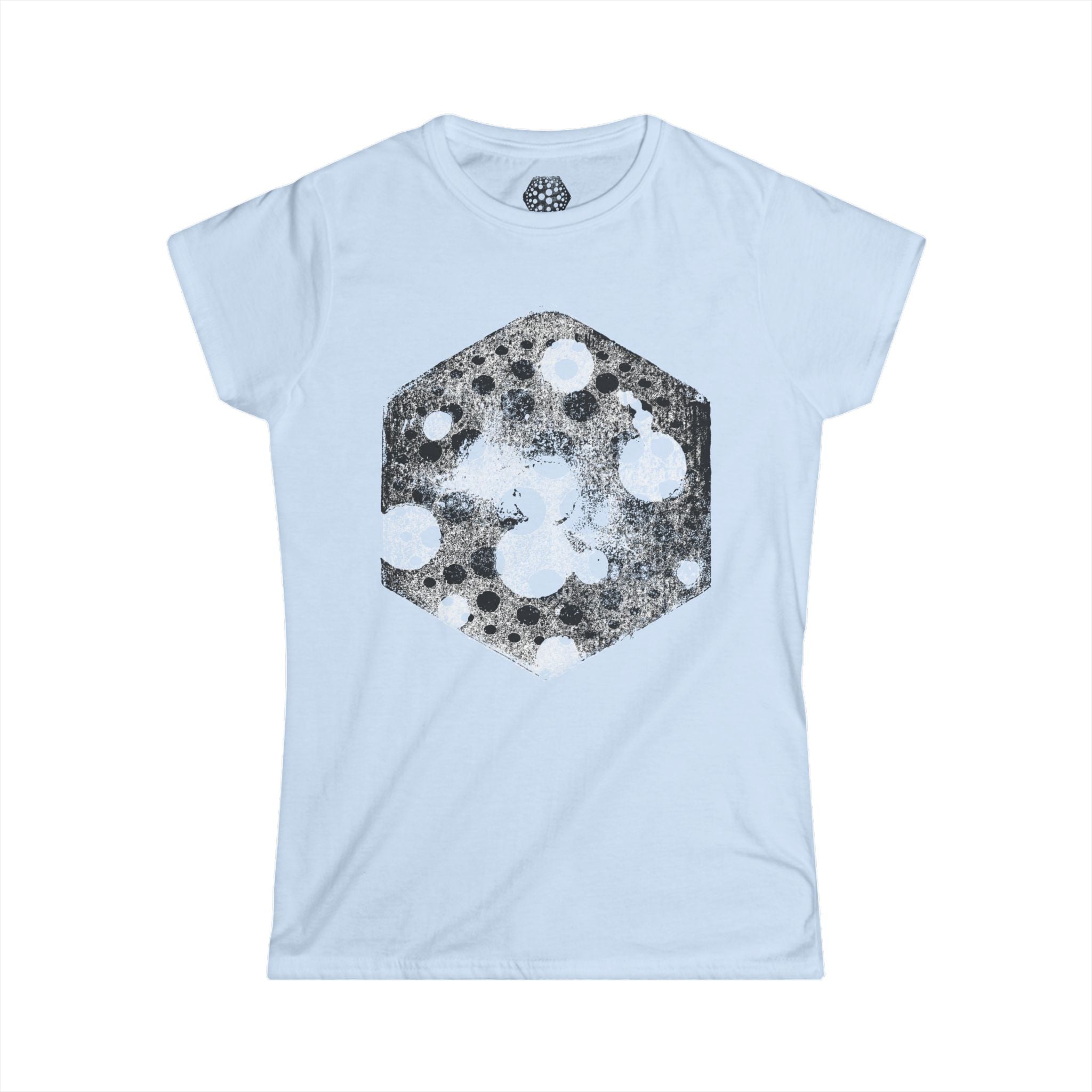 Dames T-shirt met zeshoekige kaasprint — Vintage T-shirt met verweerde zuivelprint 