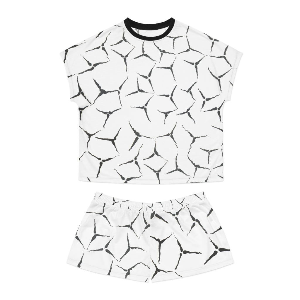 Women's Short Pajama Set — Minimal Black Crackle All-Over Print Sleepwear