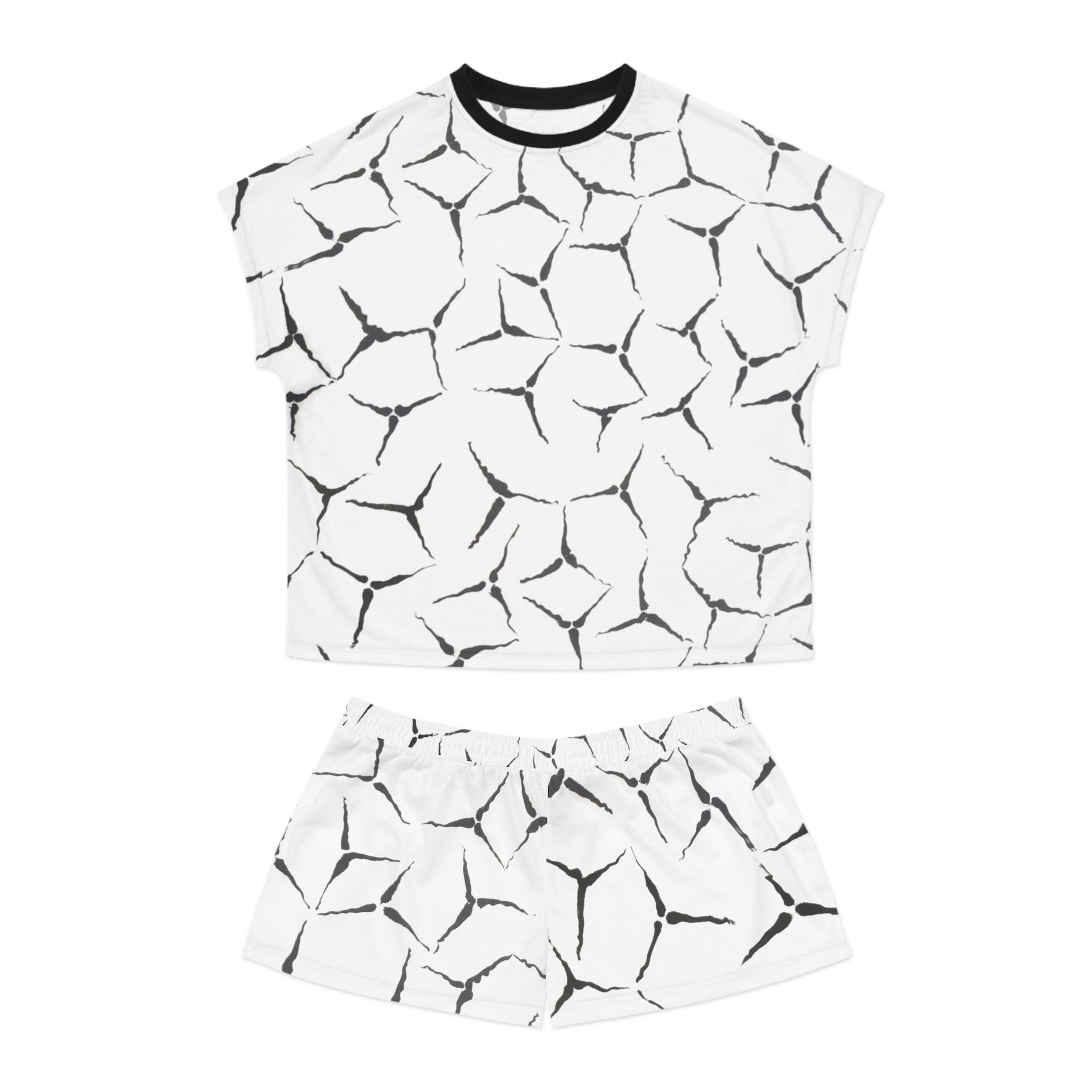 Women's Short Pajama Set — Minimal Black Crackle All-Over Print Sleepwear