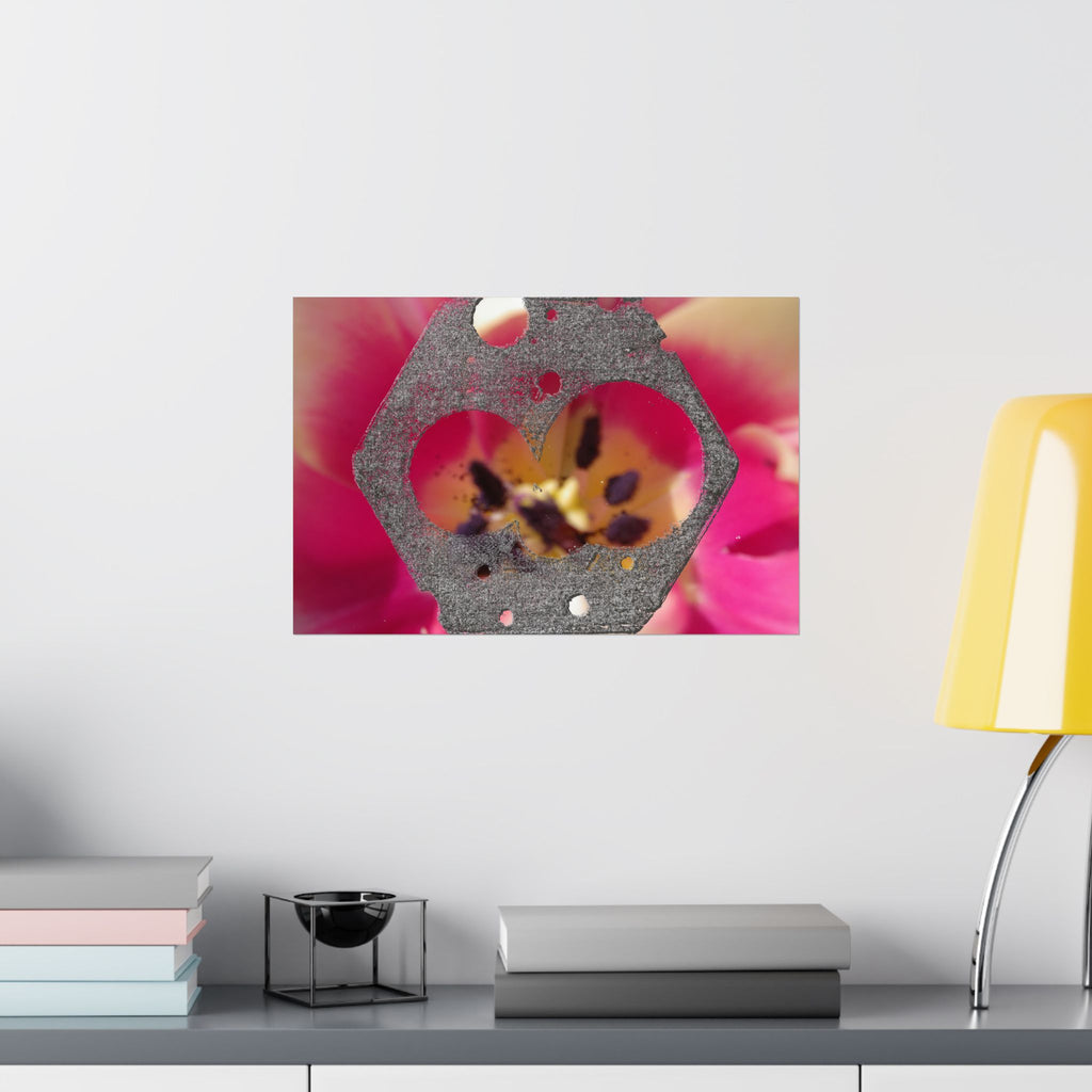 Abstract Floral Geometry Matte Horizontal Poster | Pink Bloom, Hex Cutout