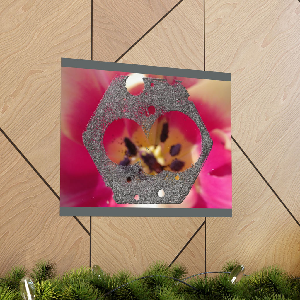 Abstract Floral Geometry Matte Horizontal Poster | Pink Bloom, Hex Cutout