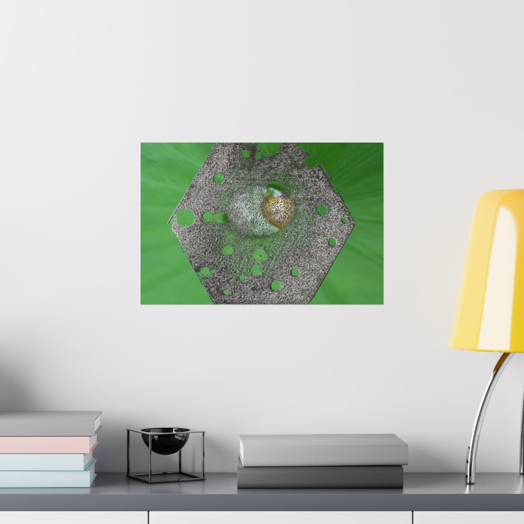 Abstracte zeshoekige metalen textuurposter | Matte horizontale poster, groene organische achtergrond 