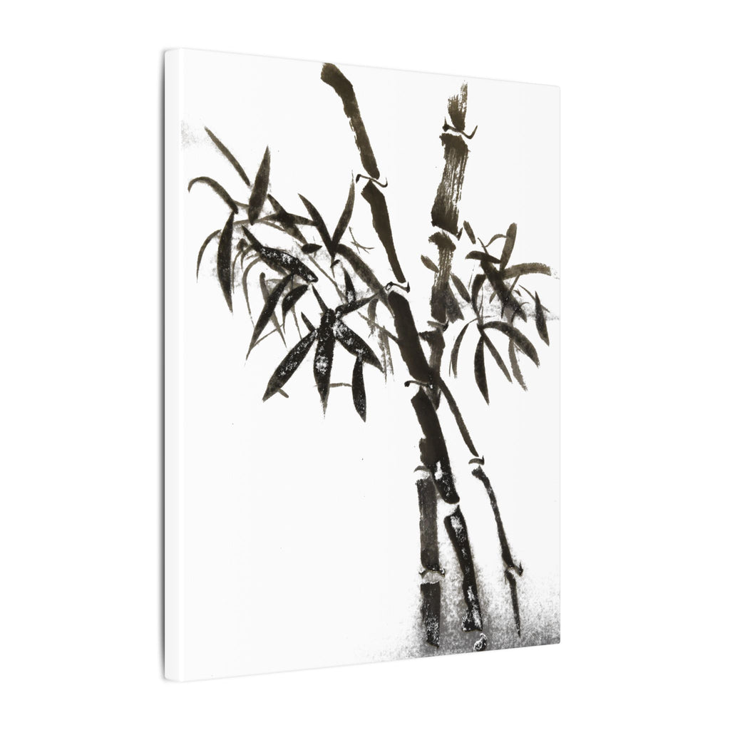Canvasprint met bamboe-inkt en matte afwerking — Minimalistische Aziatische penseelkunst wanddecoratie 