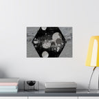 Matte Horizontal Poster — Grunge Hexagon Moonprint (Black & Gray Abstract)