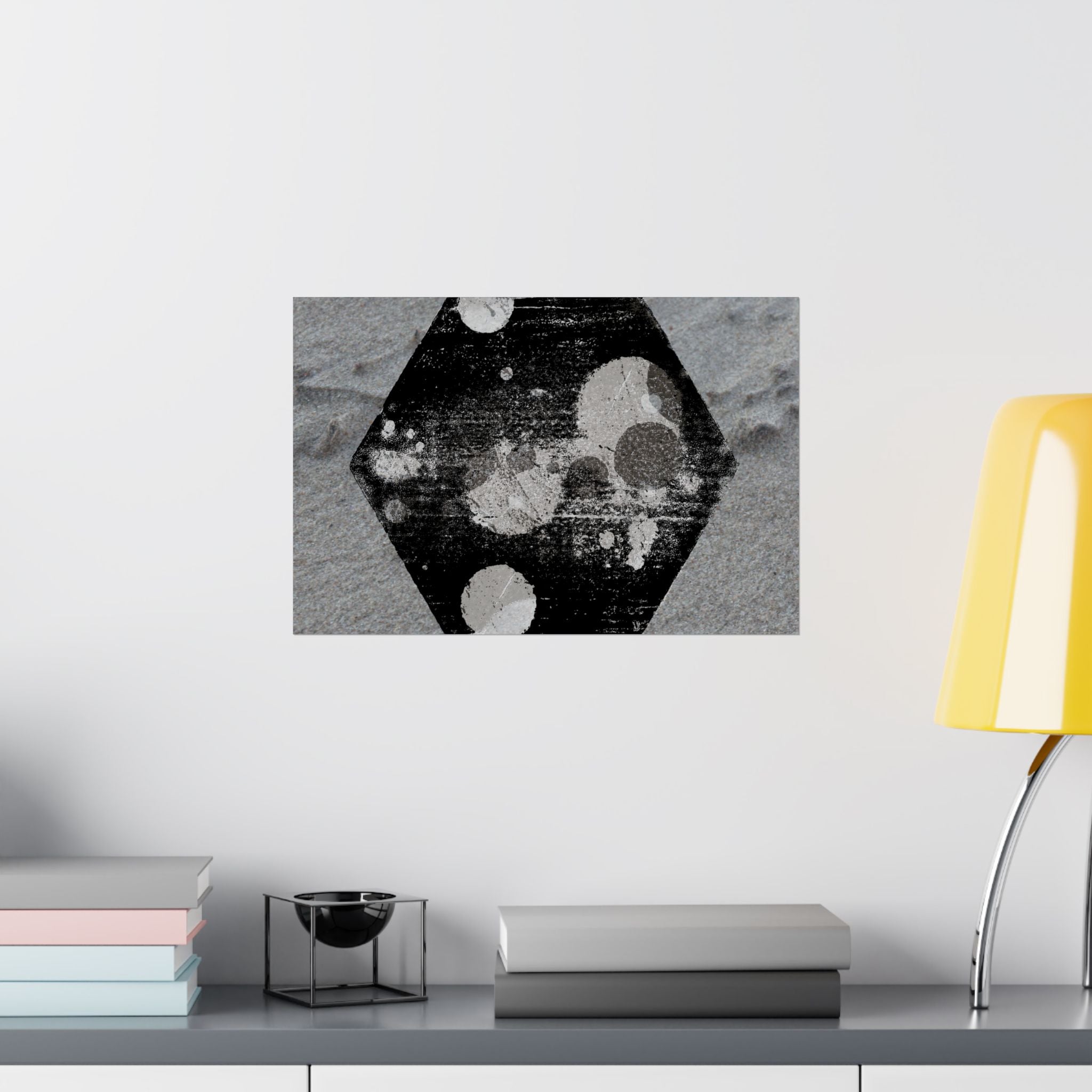 Matte Horizontal Poster — Grunge Hexagon Moonprint (Black & Gray Abstract)
