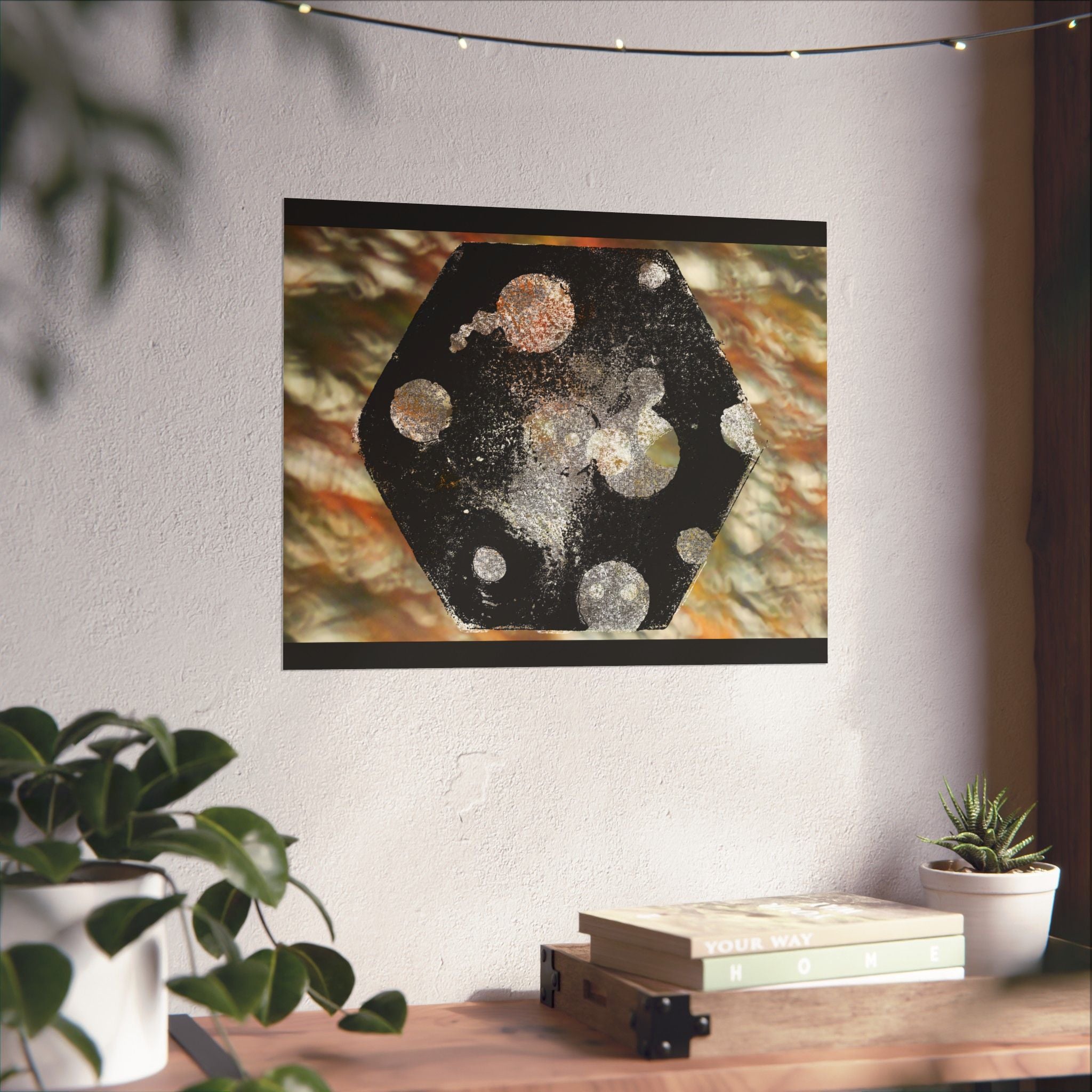 Abstract Cosmic Hex Matte Poster — Planetary Dots Wall Art