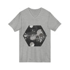 Hex Moon Graphic V-Neck Tee Design Hex21 — Distressed Space Cheese Vintage Astronomy V-Neck T-Shirt