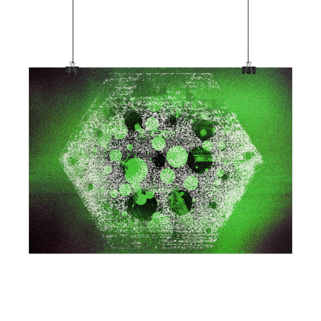 Abstracte groene zeshoekige poster — Moderne sciencefiction muurdecoratie 