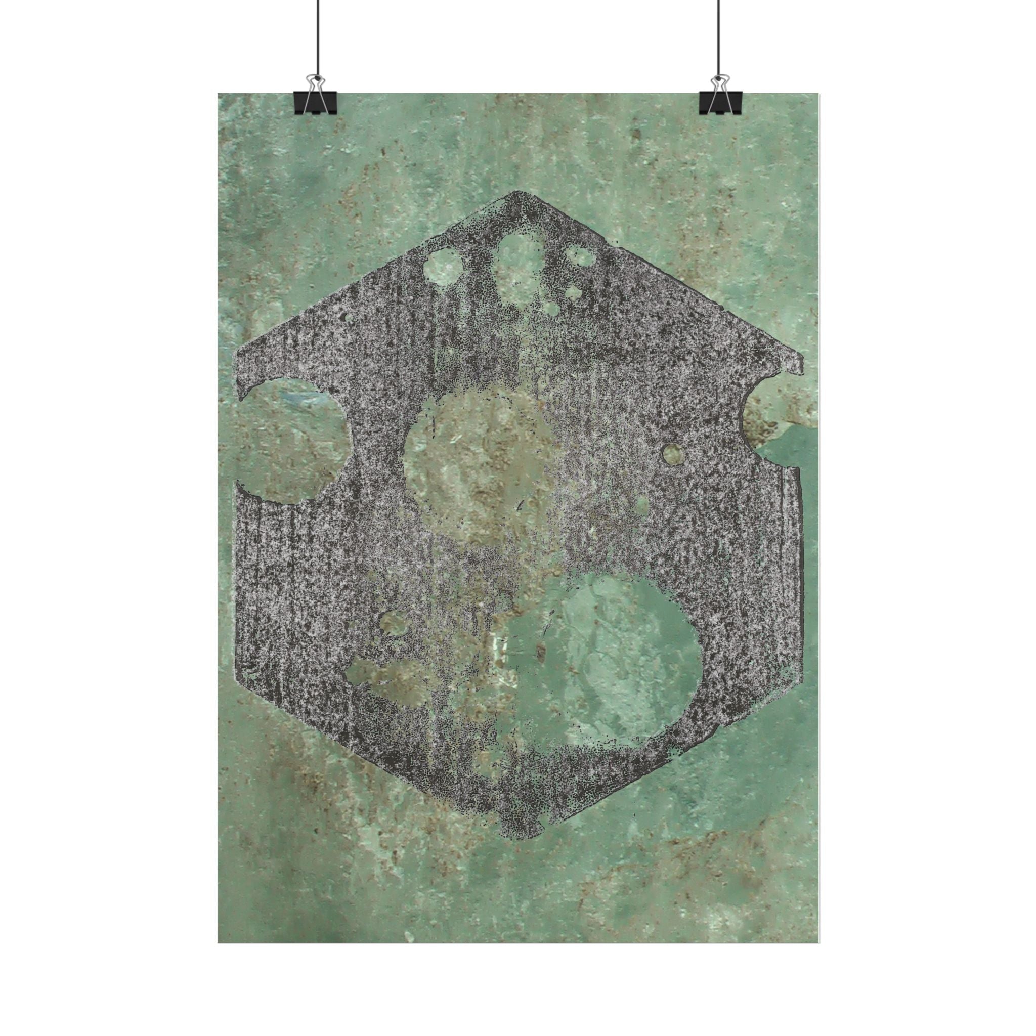 Abstracte geometrische zeshoekige kunstposter (verticaal) | Groene cirkels met textuur 