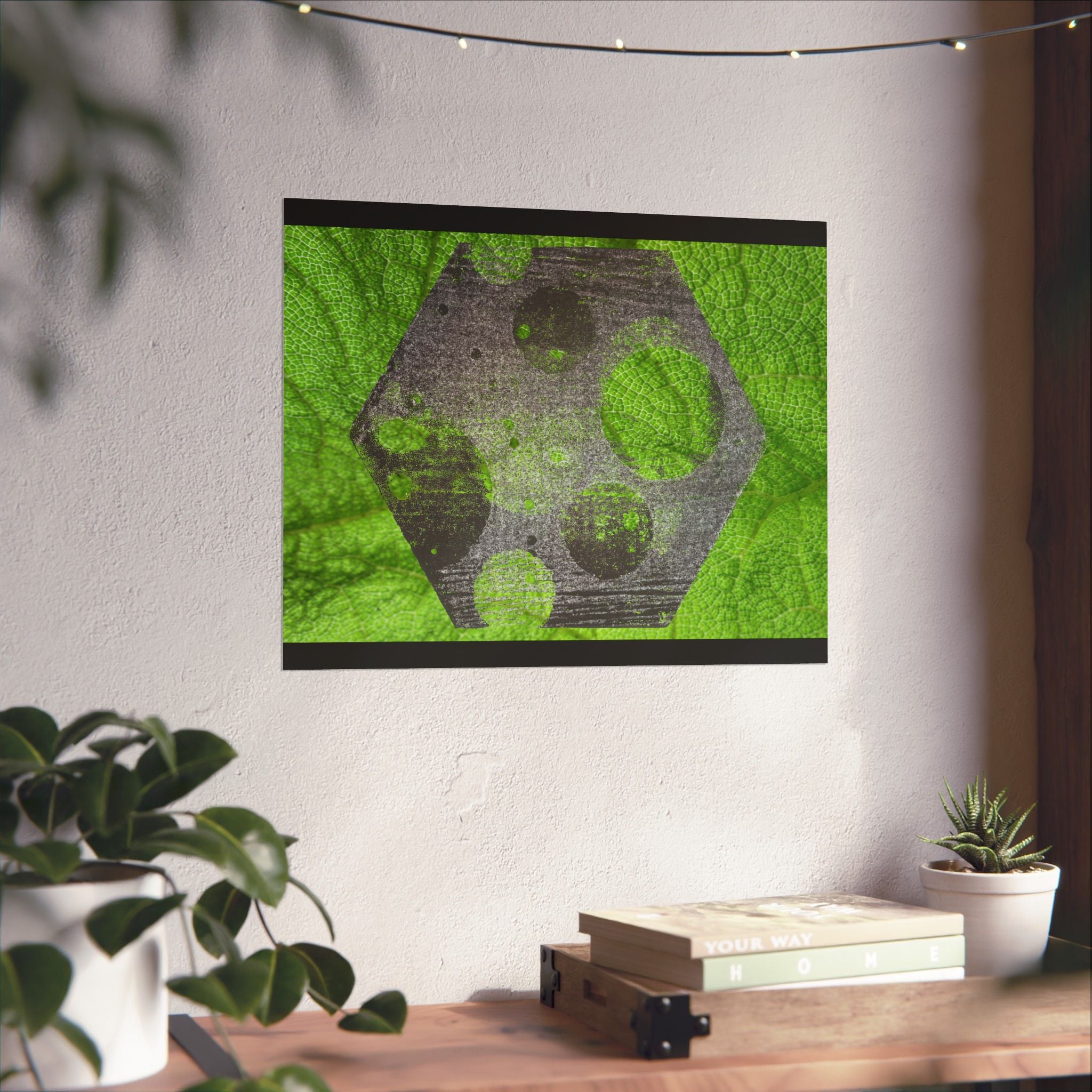 Abstract Green Hexagon Matte Poster — Modern Geometric Wall Art