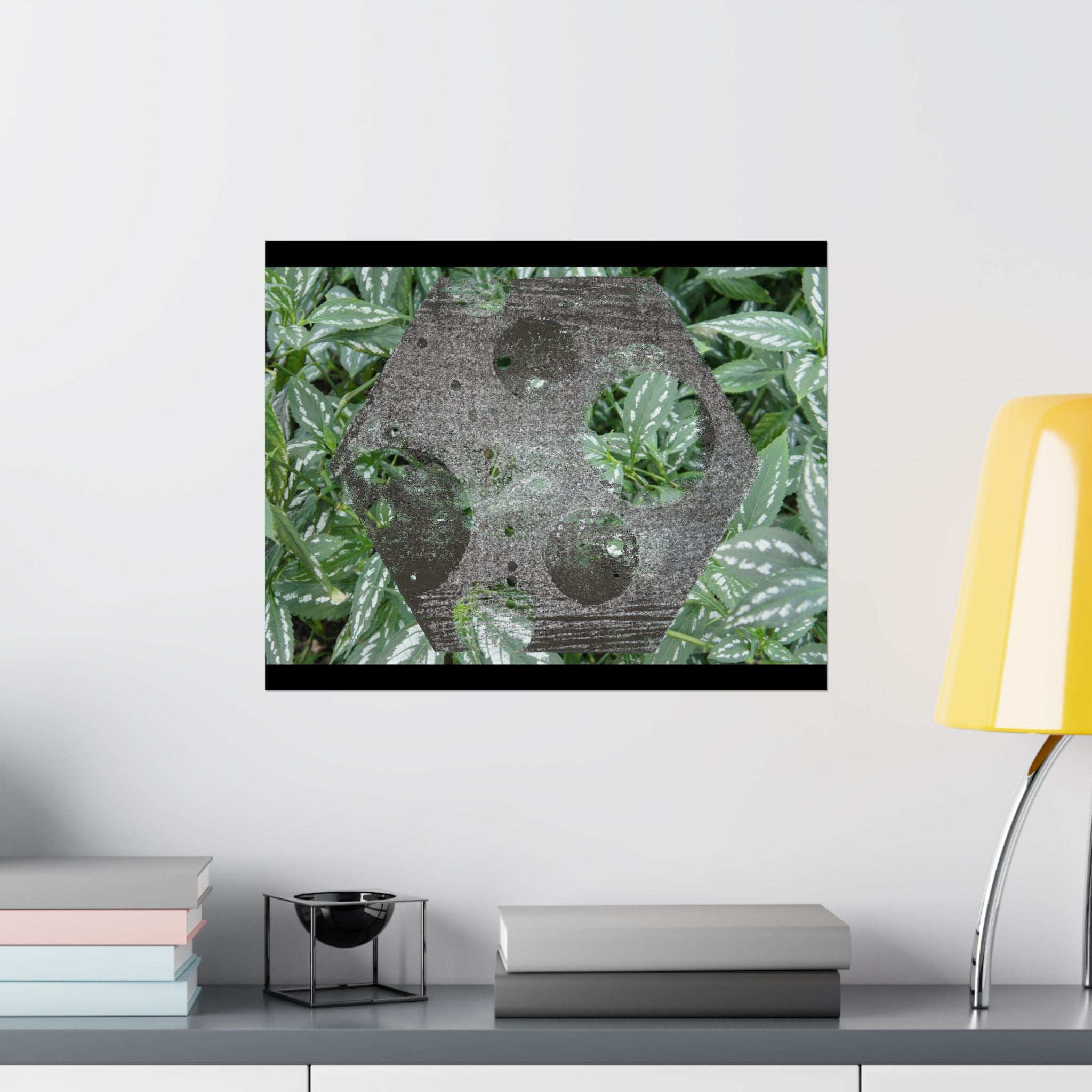 Botanical Hexagon Print Poster — Green Leaf Matte Horizontal Wall Art